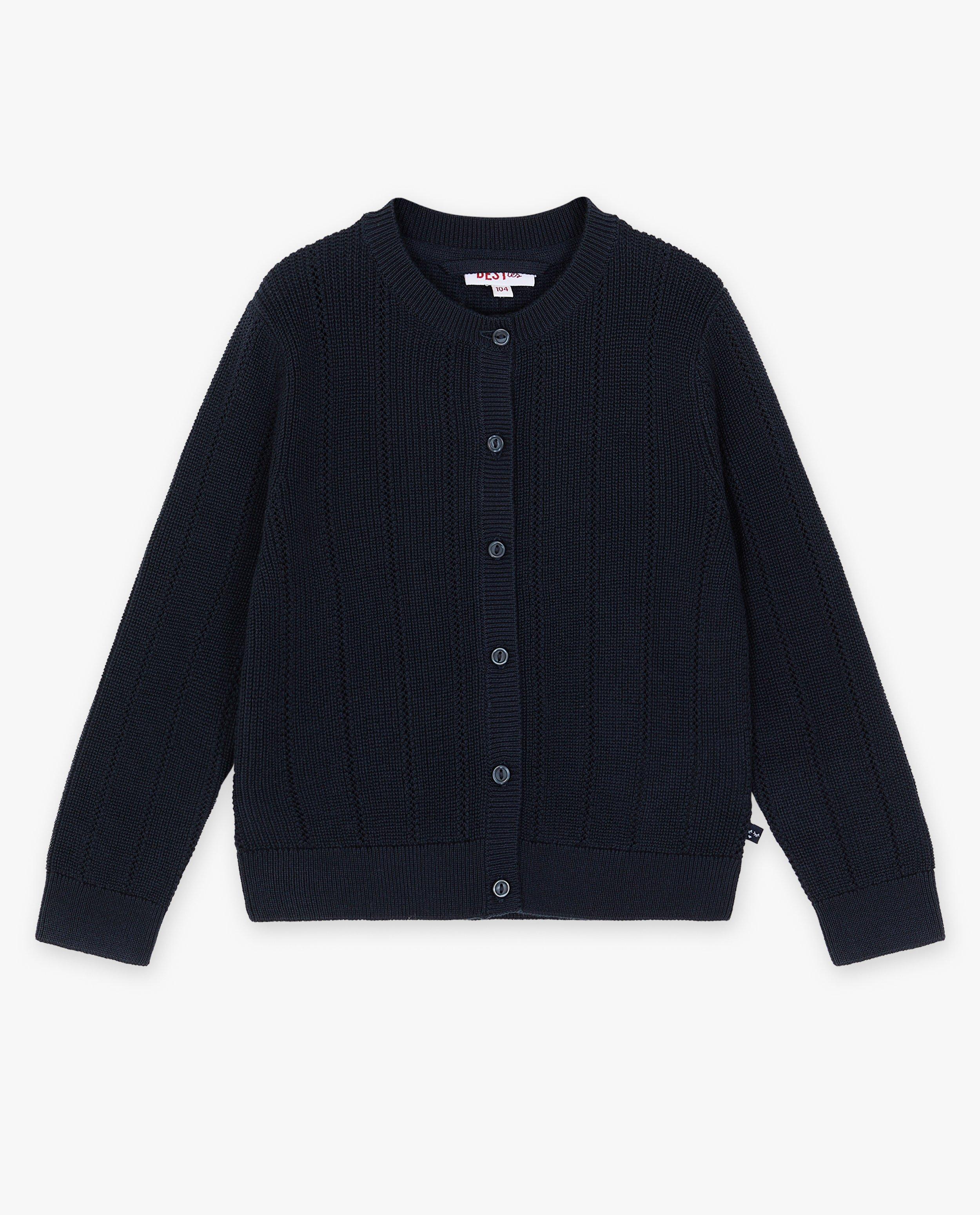 Cardigan violet fonc&eacute; &agrave; partie ajour&eacute;e - D&eacute;tails du produit - bleu fonc&eacute; - image num&eacute;ro 1