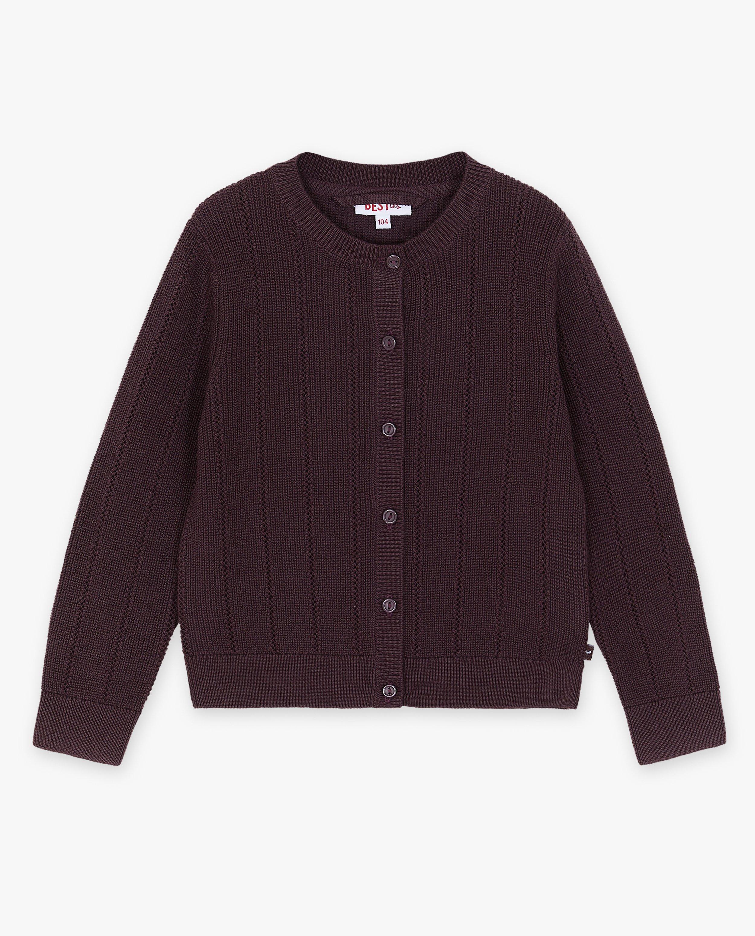 Cardigan violet fonc&eacute; &agrave; partie ajour&eacute;e - D&eacute;tails du produit - violet - image num&eacute;ro 3