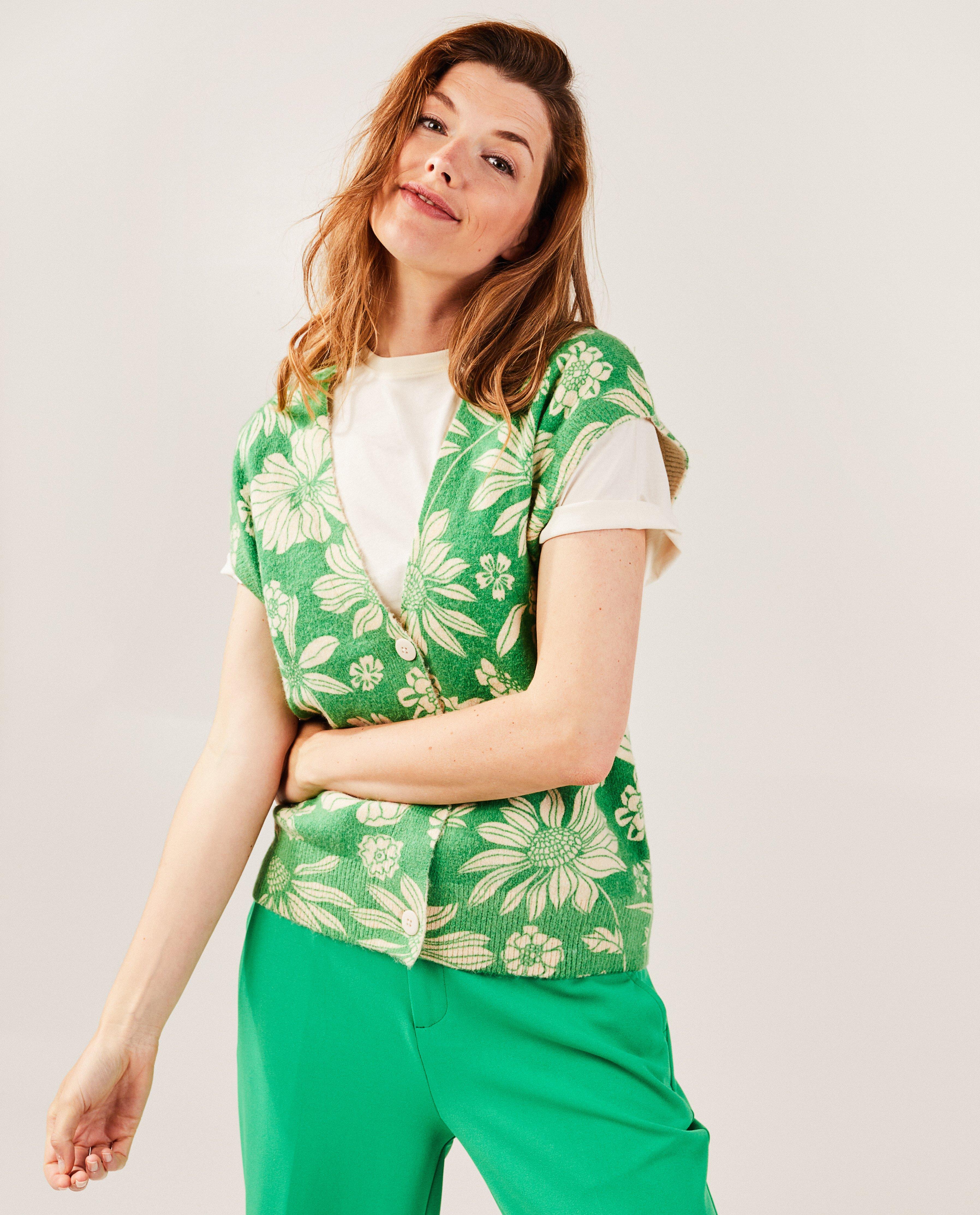 Cardigan - Mouwloze cardigan met bloemenprint