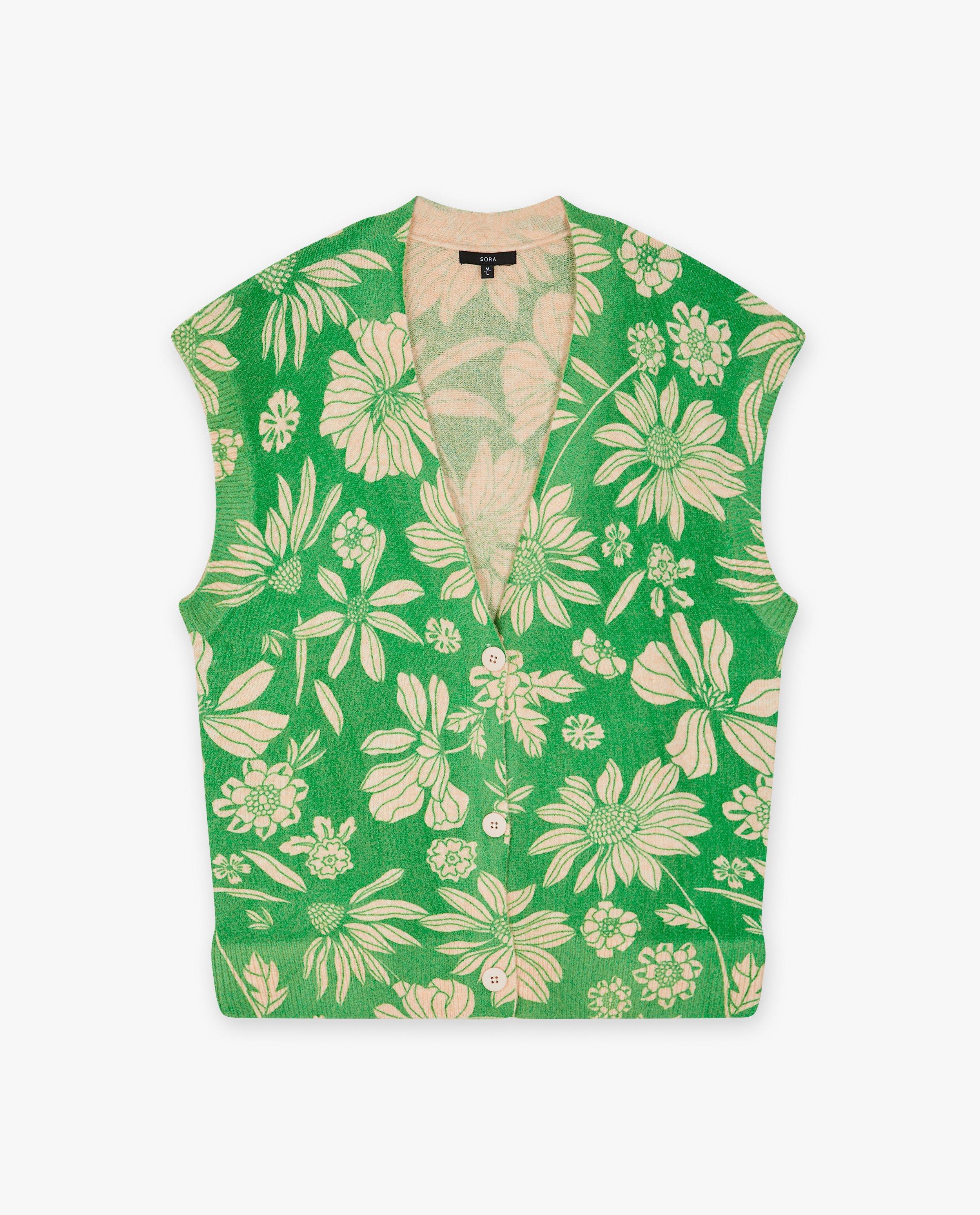 Cardigan - Mouwloze cardigan met bloemenprint