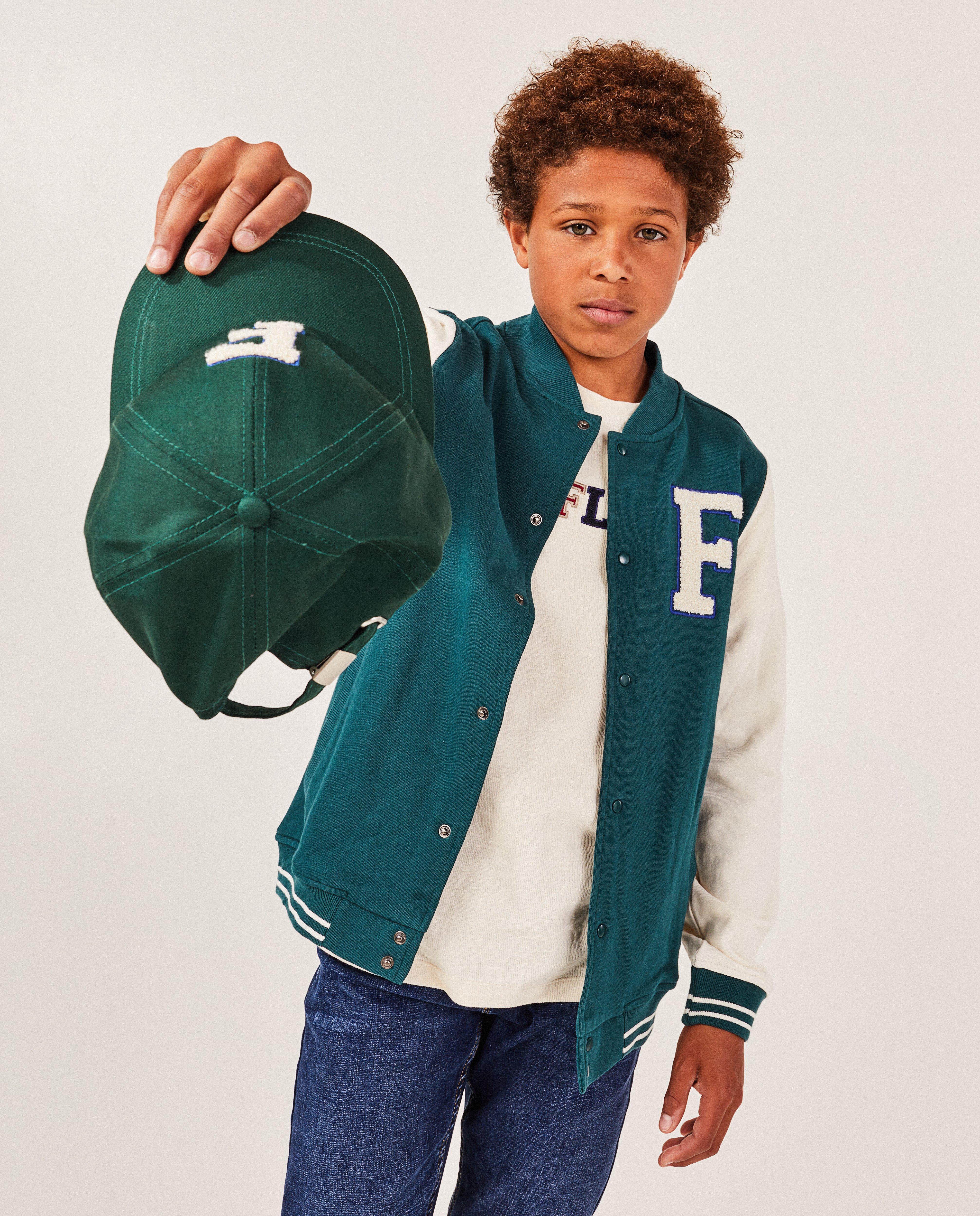 Cardigan - Groen baseball vest, 7-14 jaar