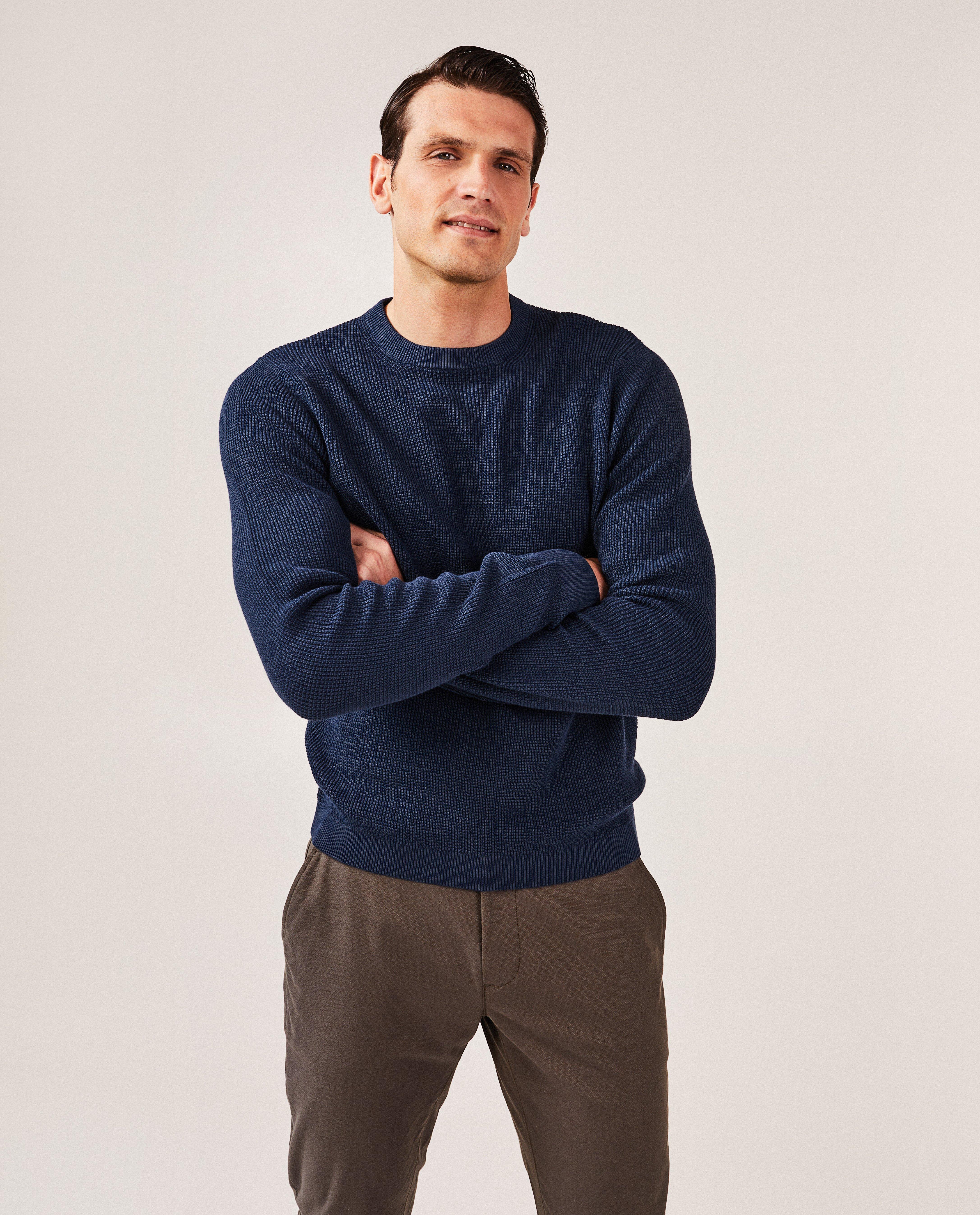 Pull bleu fonce a motif en relief Quarterback JBC Belgique Belgique