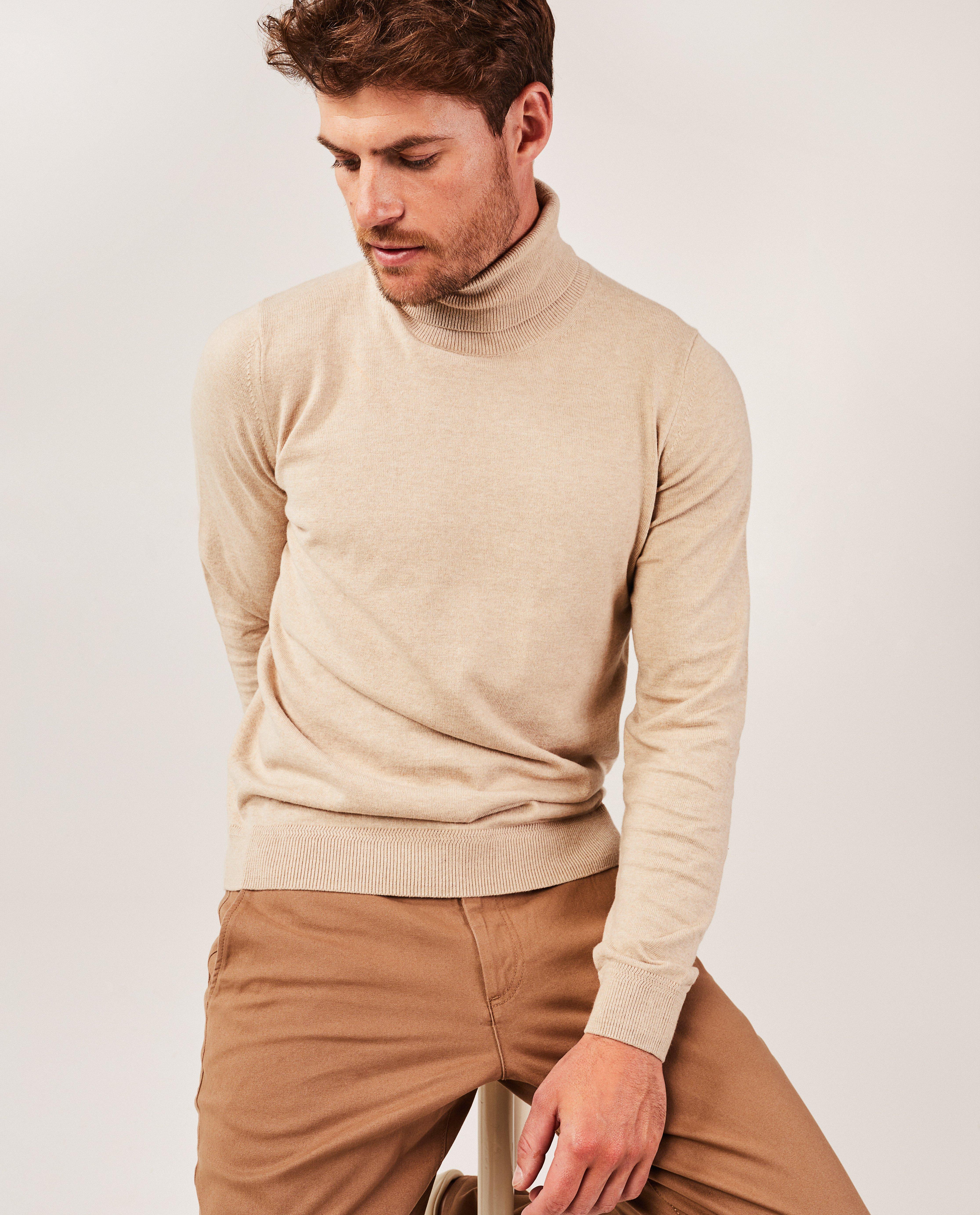Pulls - Pull beige à col roulé
