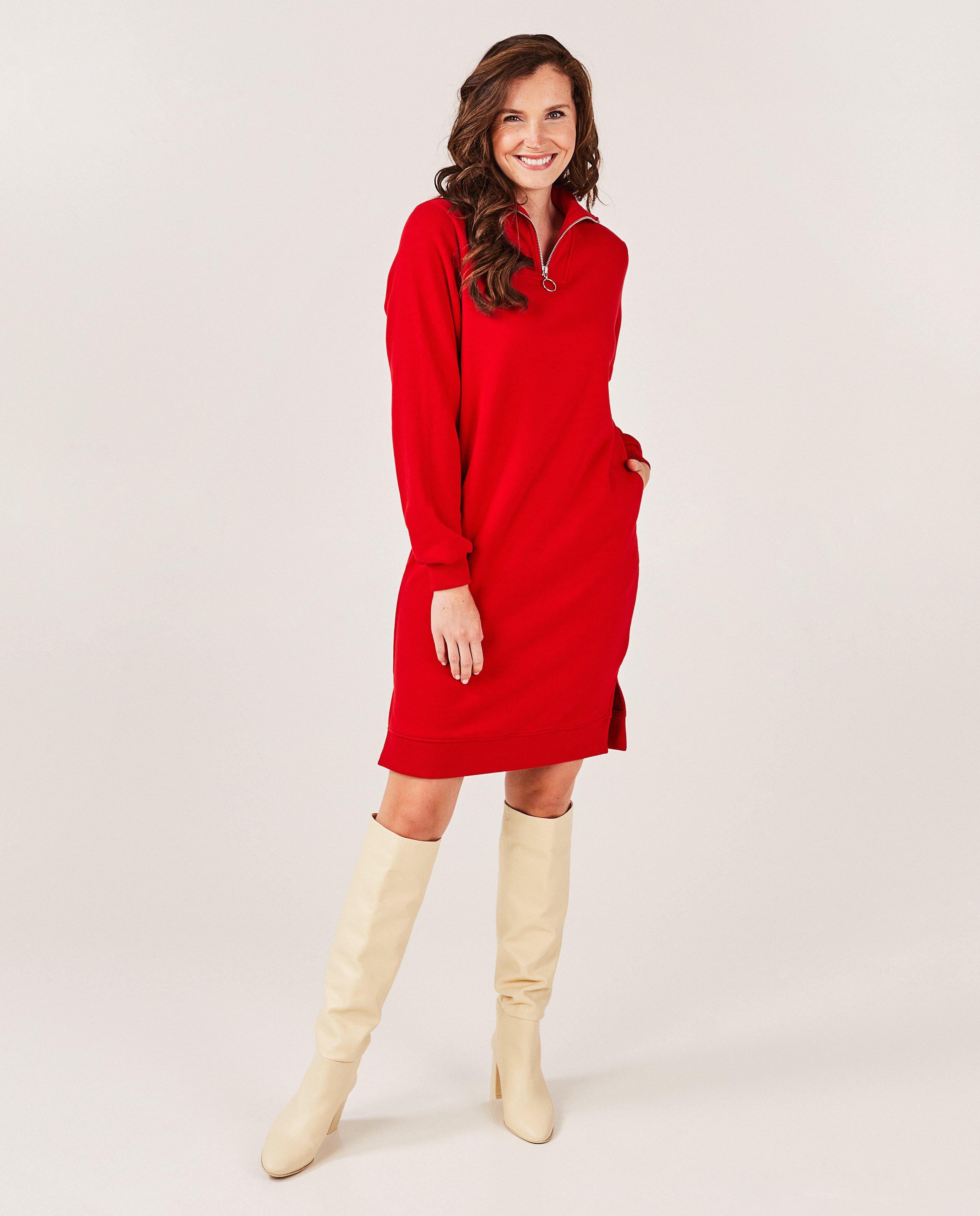 Kleedjes - Rode sweaterjurk