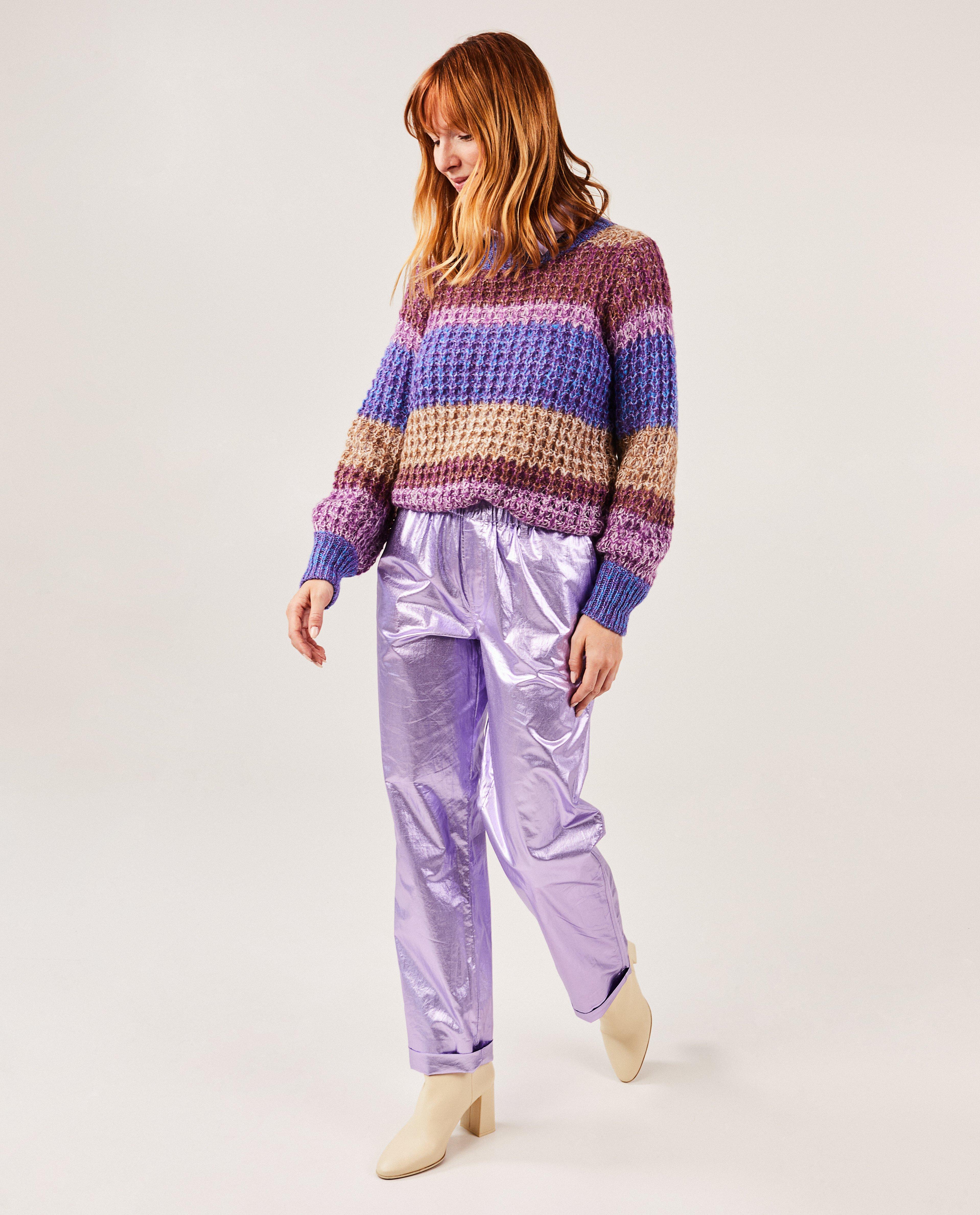 Broeken - Paarse metallic broek