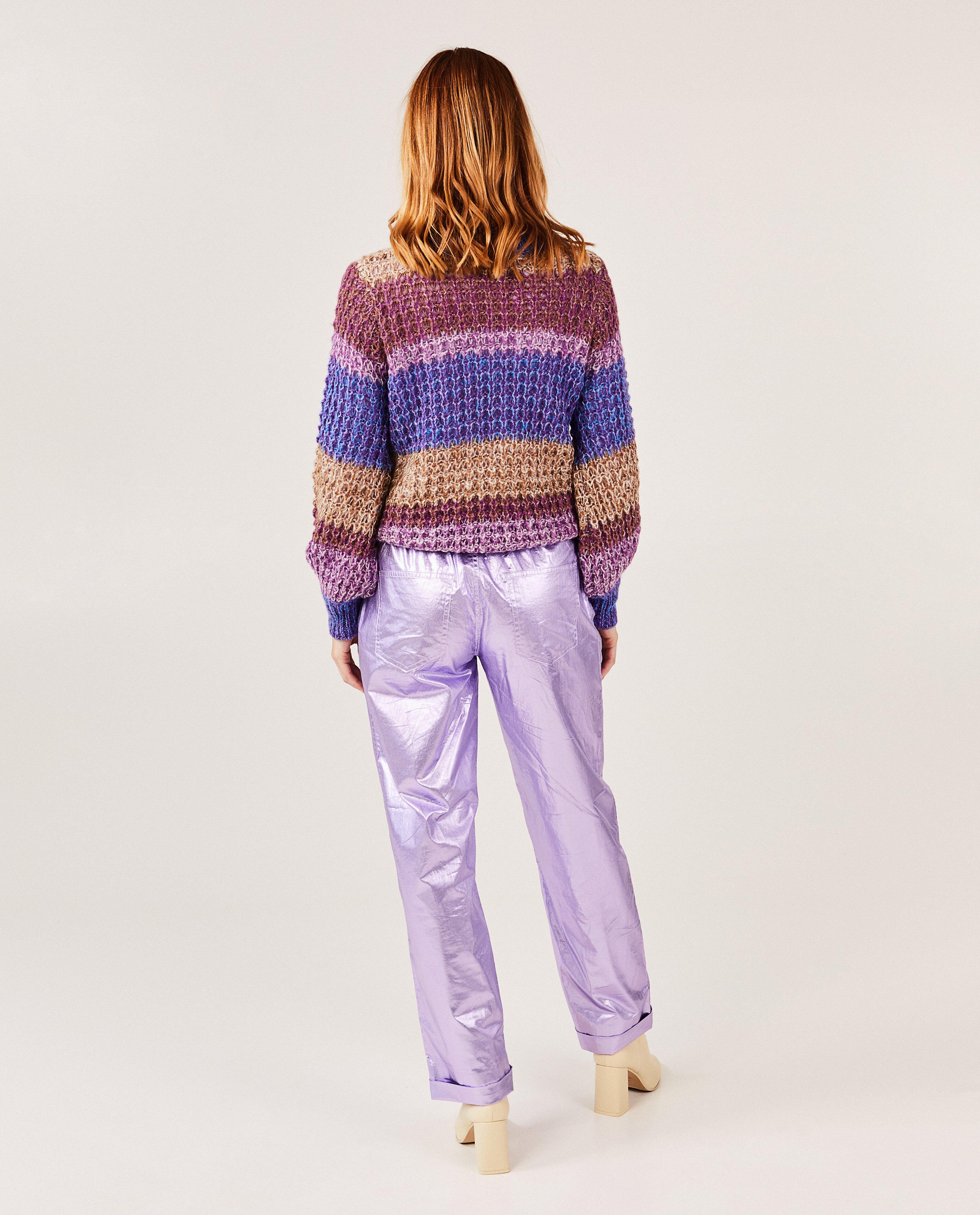 Broeken - Paarse metallic broek