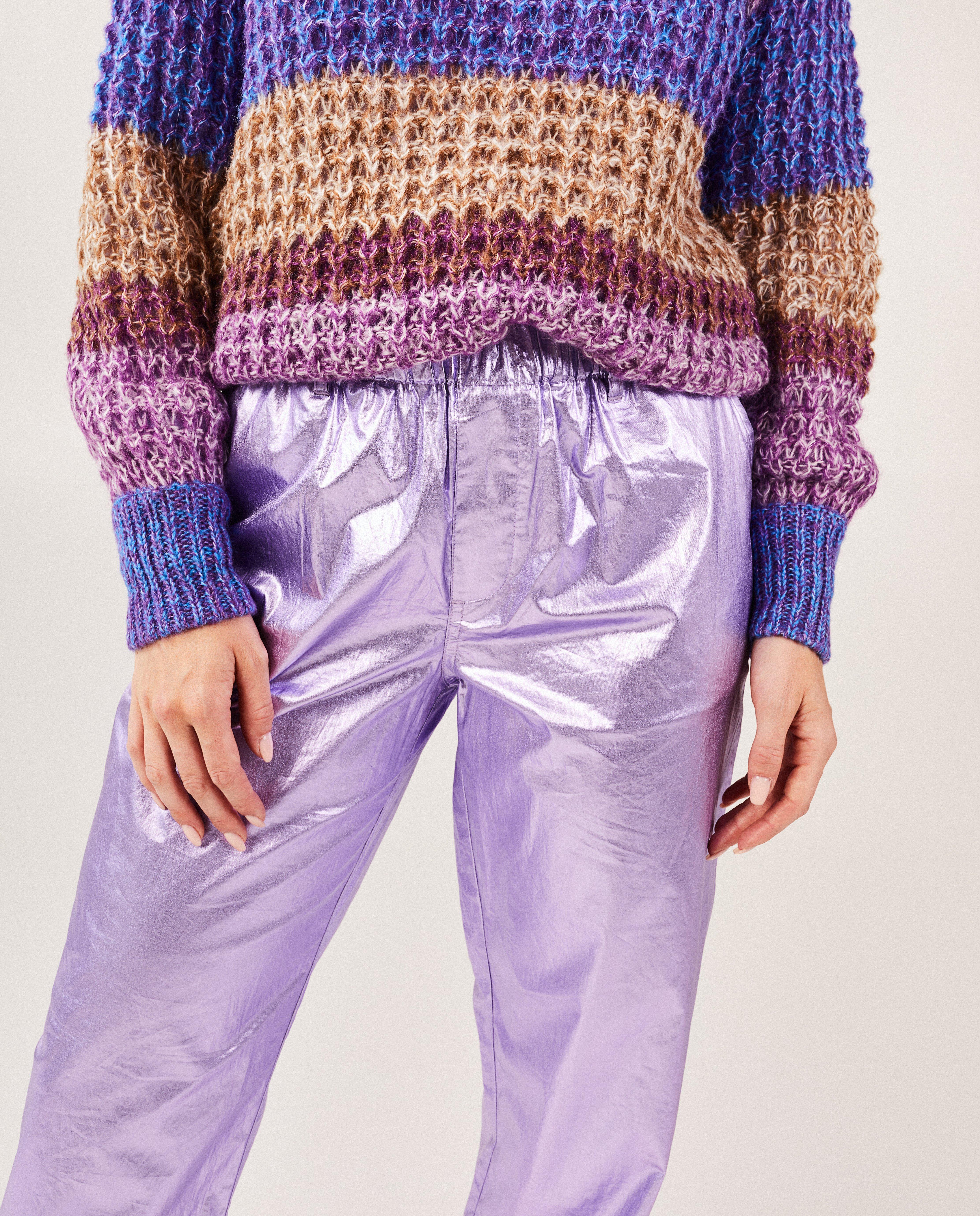 Broeken - Paarse metallic broek
