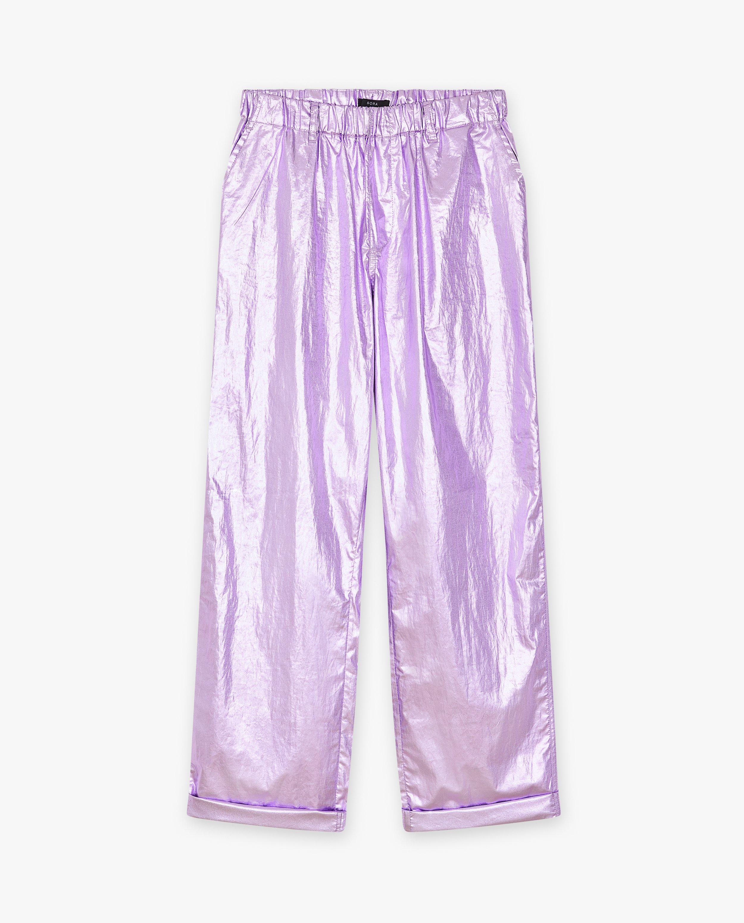 Broeken - Paarse metallic broek