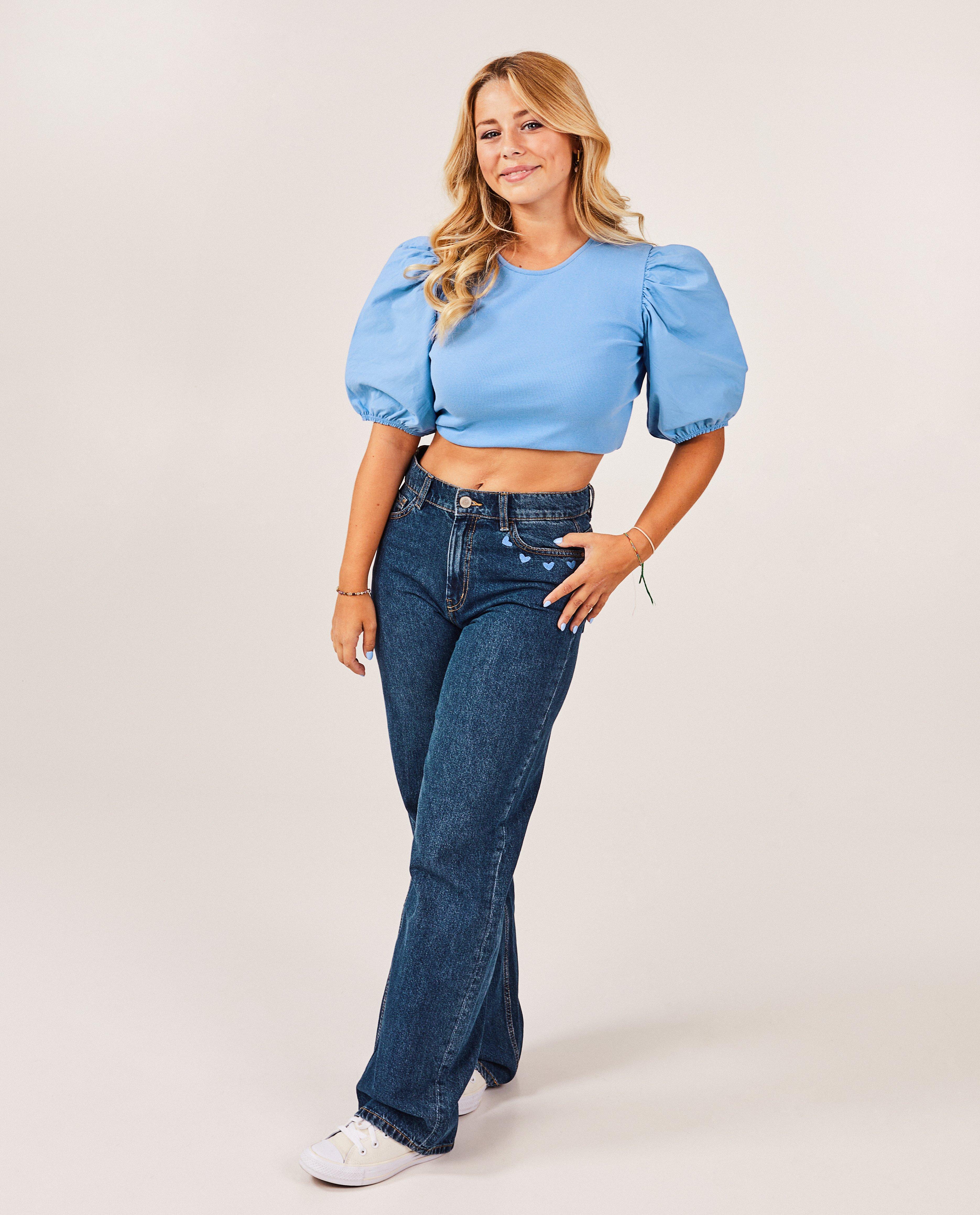 Blauw T-shirt met rib, cropped fit - null - Steffi Mercie