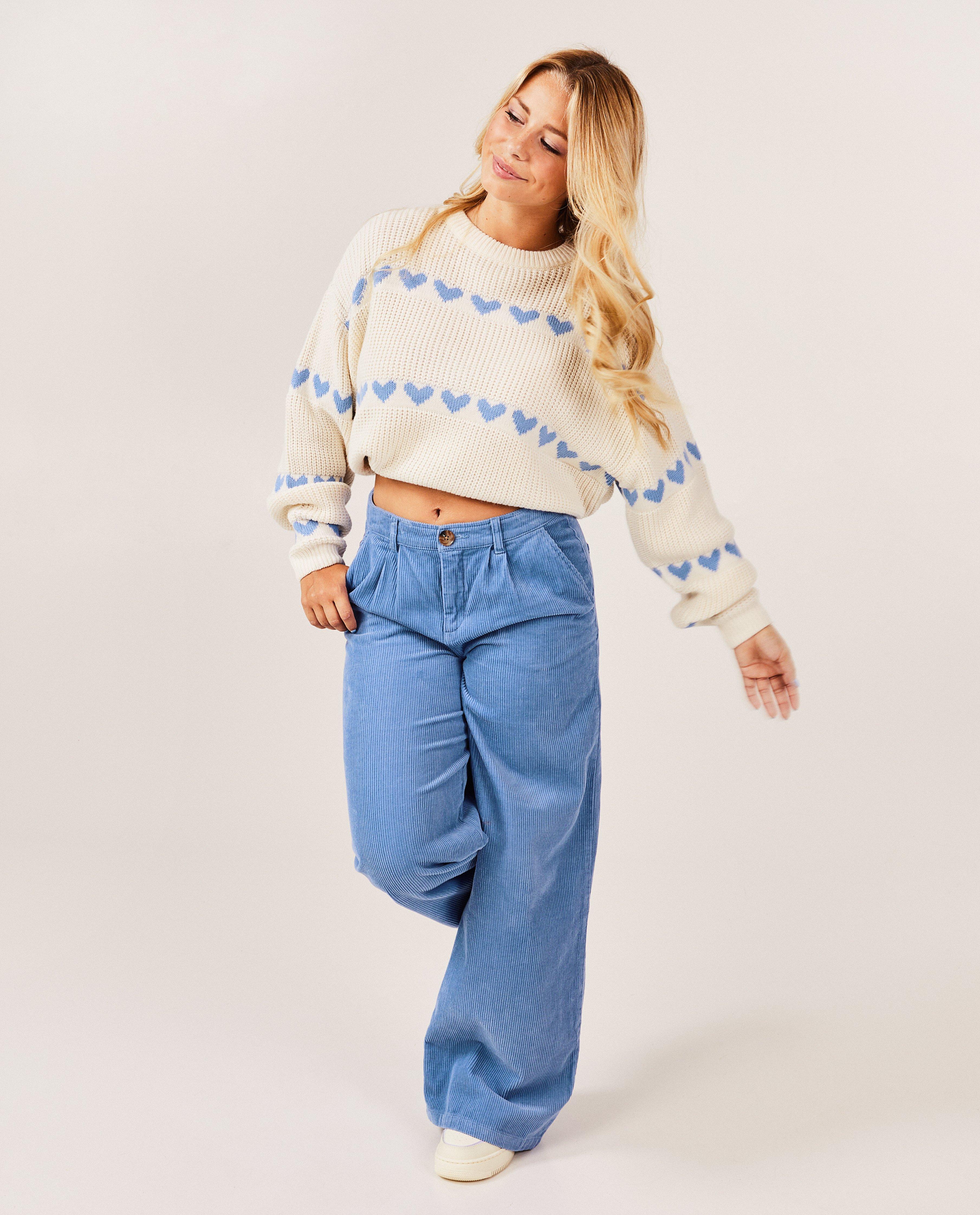 Pantalon bleu en velours côtelé - null - Steffi Mercie