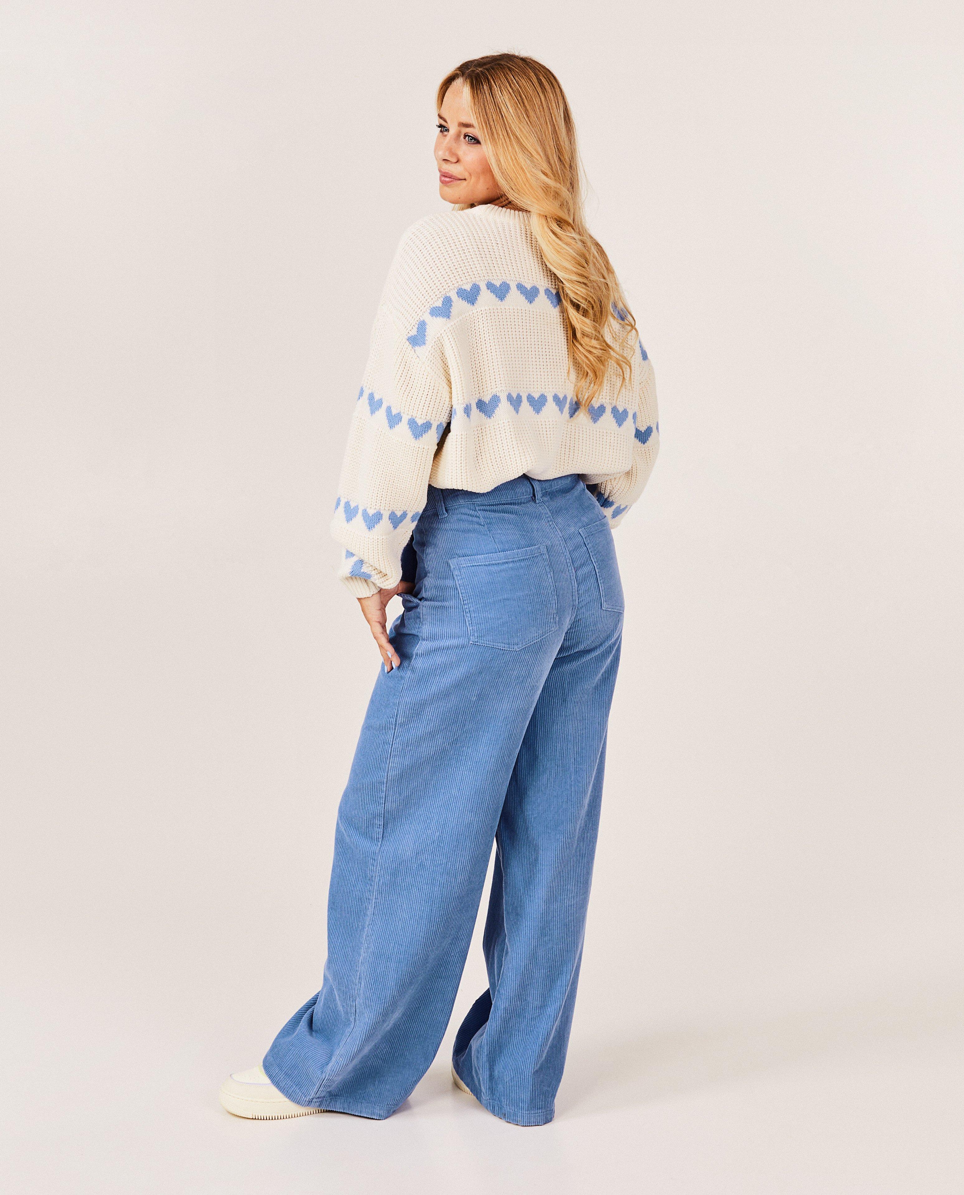 Pantalons - Pantalon bleu en velours côtelé