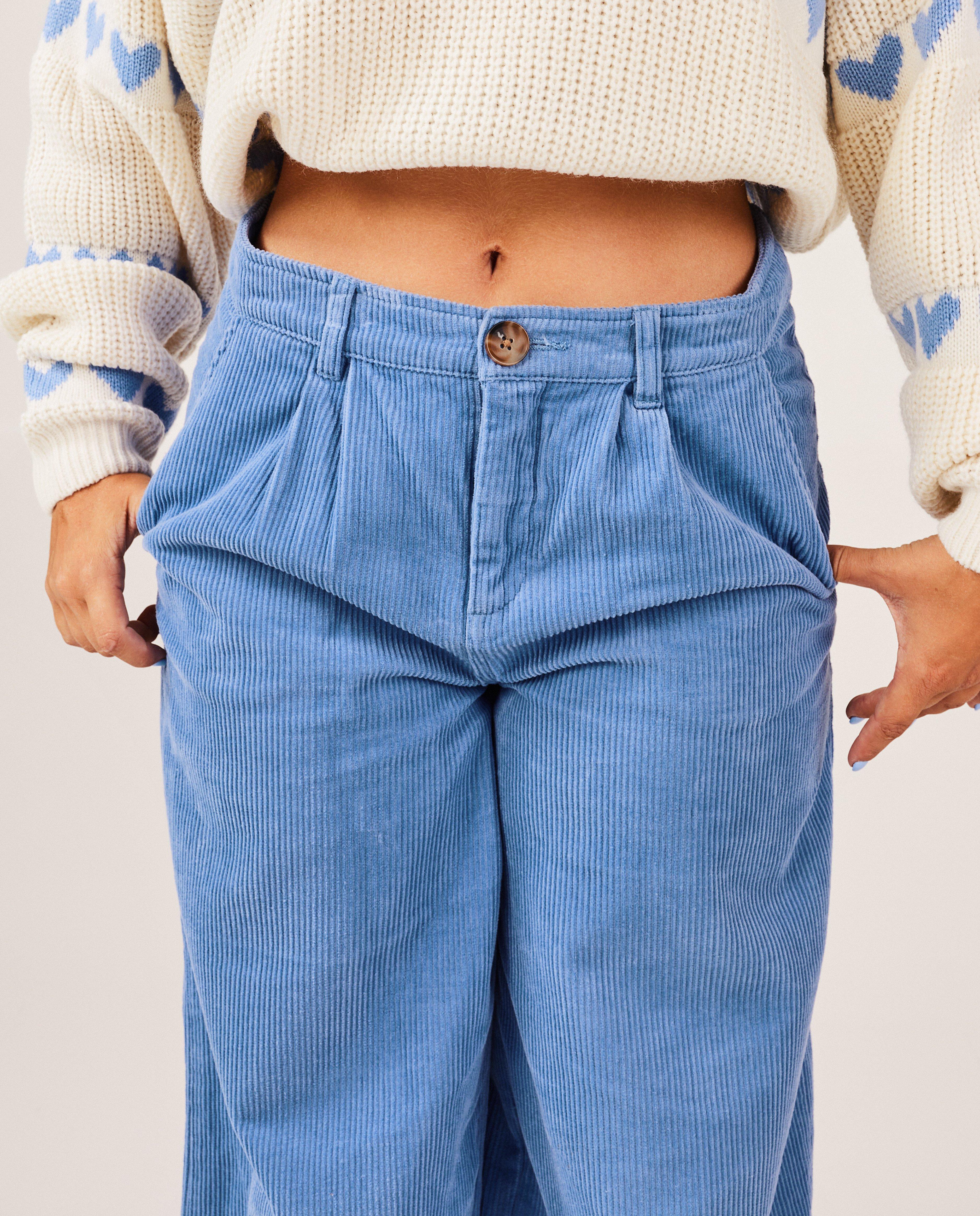 Pantalons - Pantalon bleu en velours côtelé