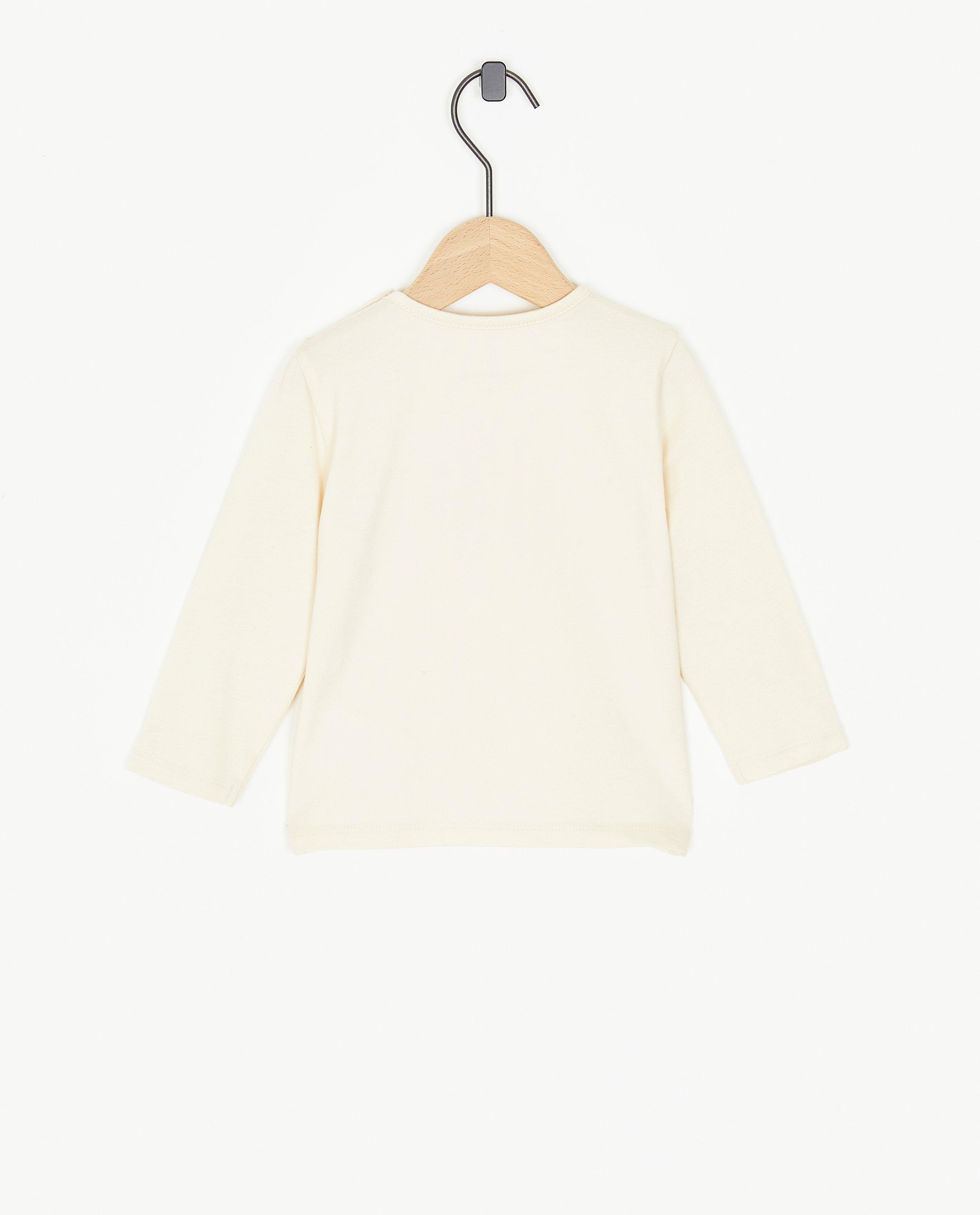 T-shirts - Ecru longsleeve met reliëfprint