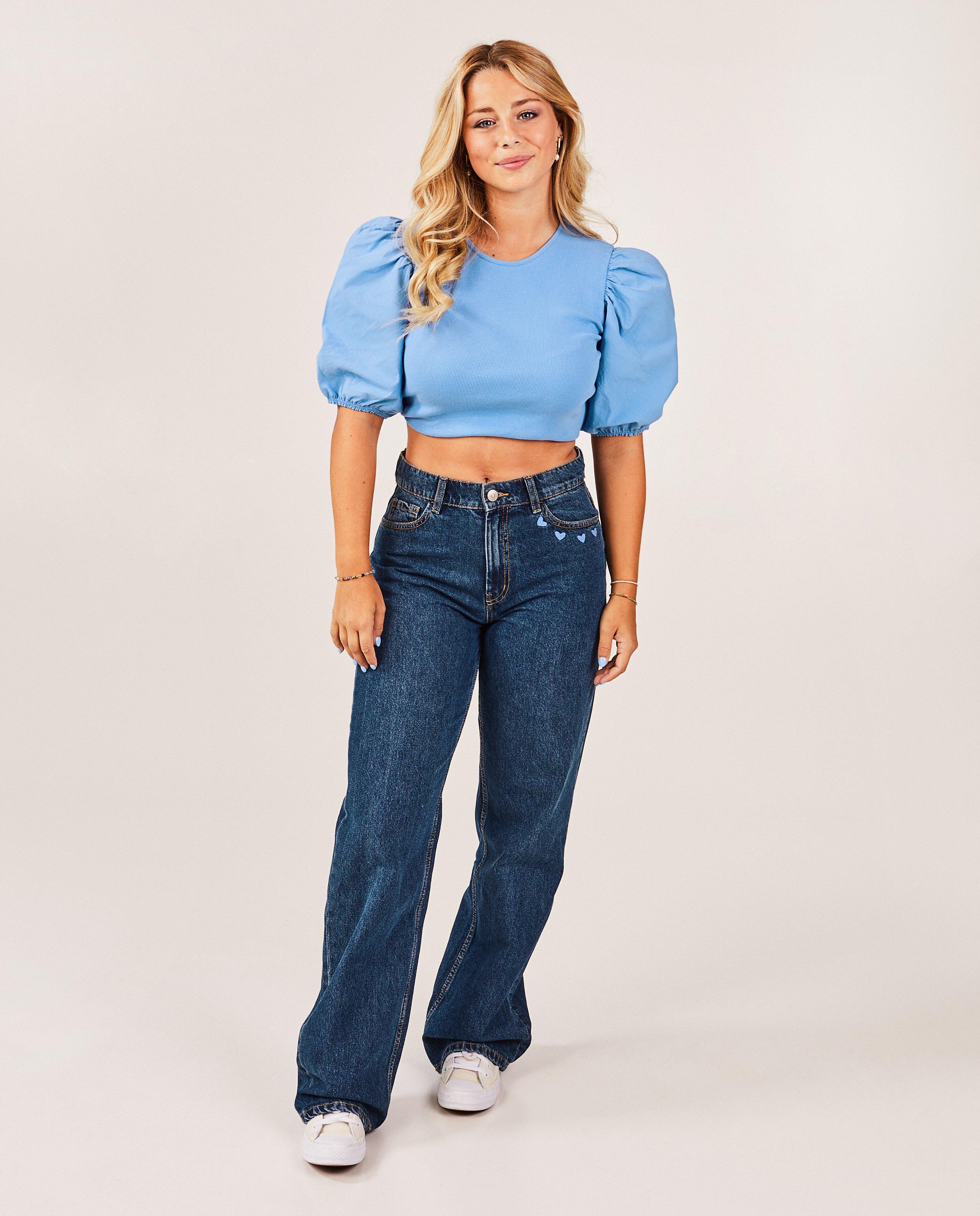 Jeans - Jeans met borduursel, straight fit