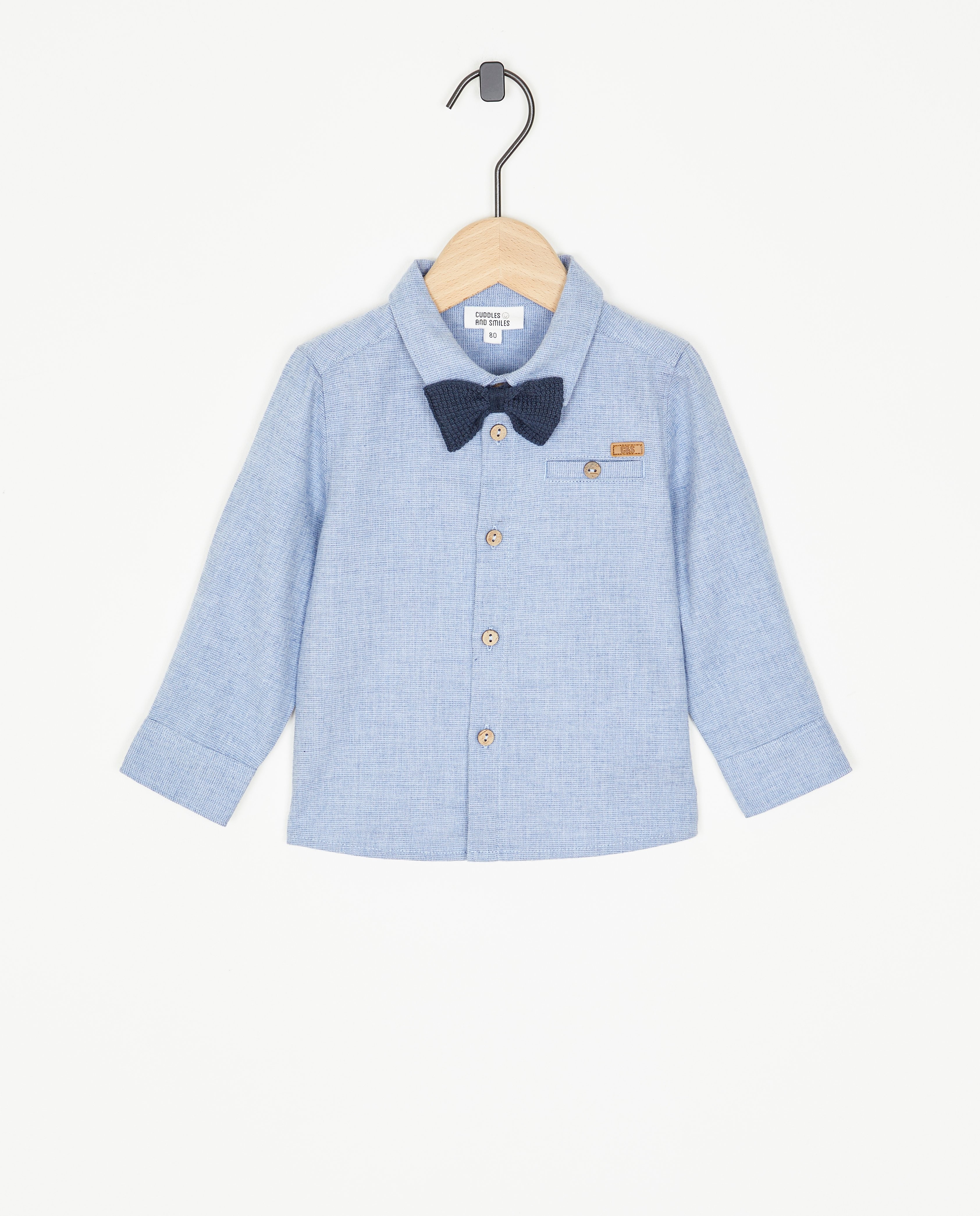 Chemises - Chemise bleue avec un nœud tricoté
