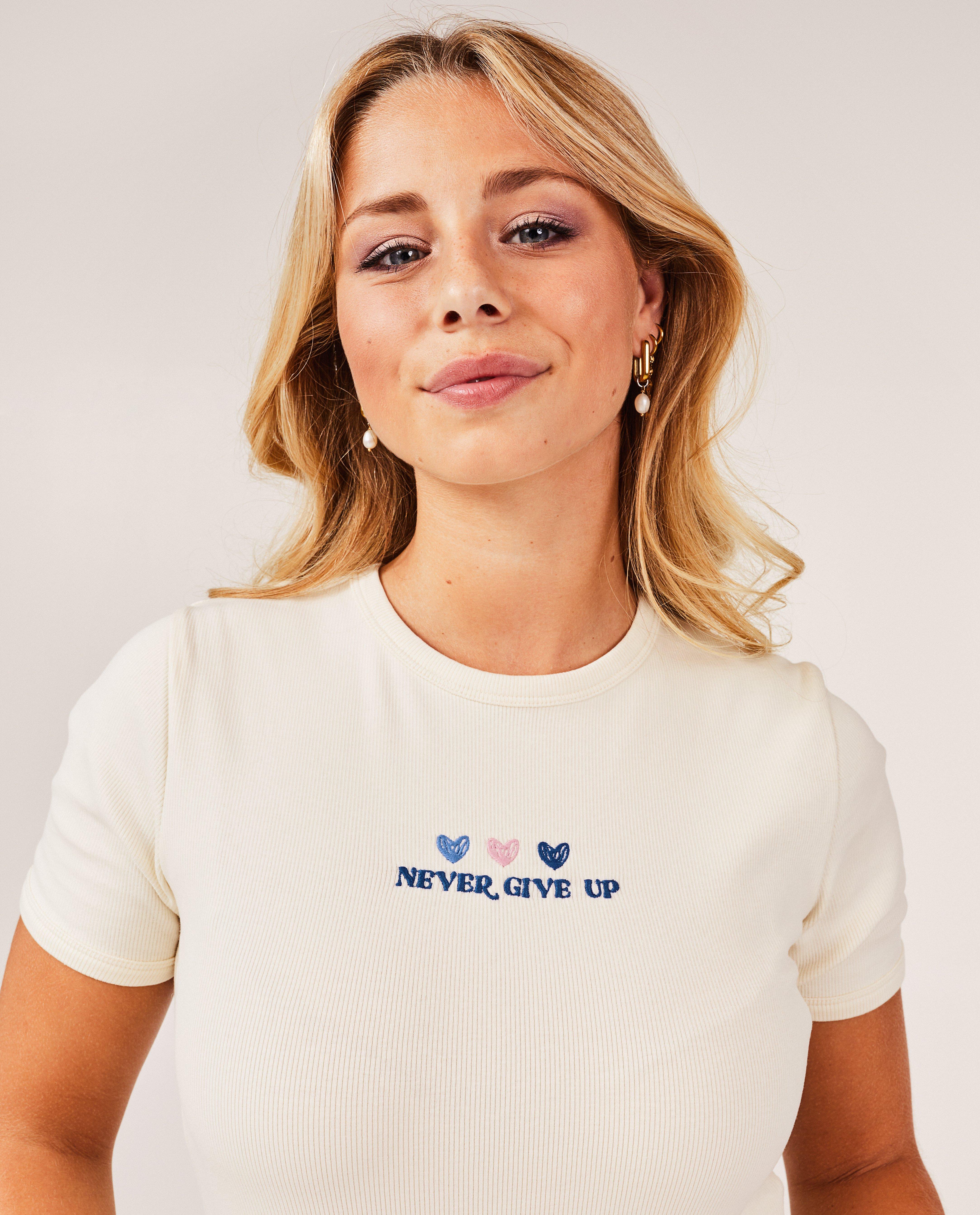 T-shirts - Offwhite T-shirt met rib