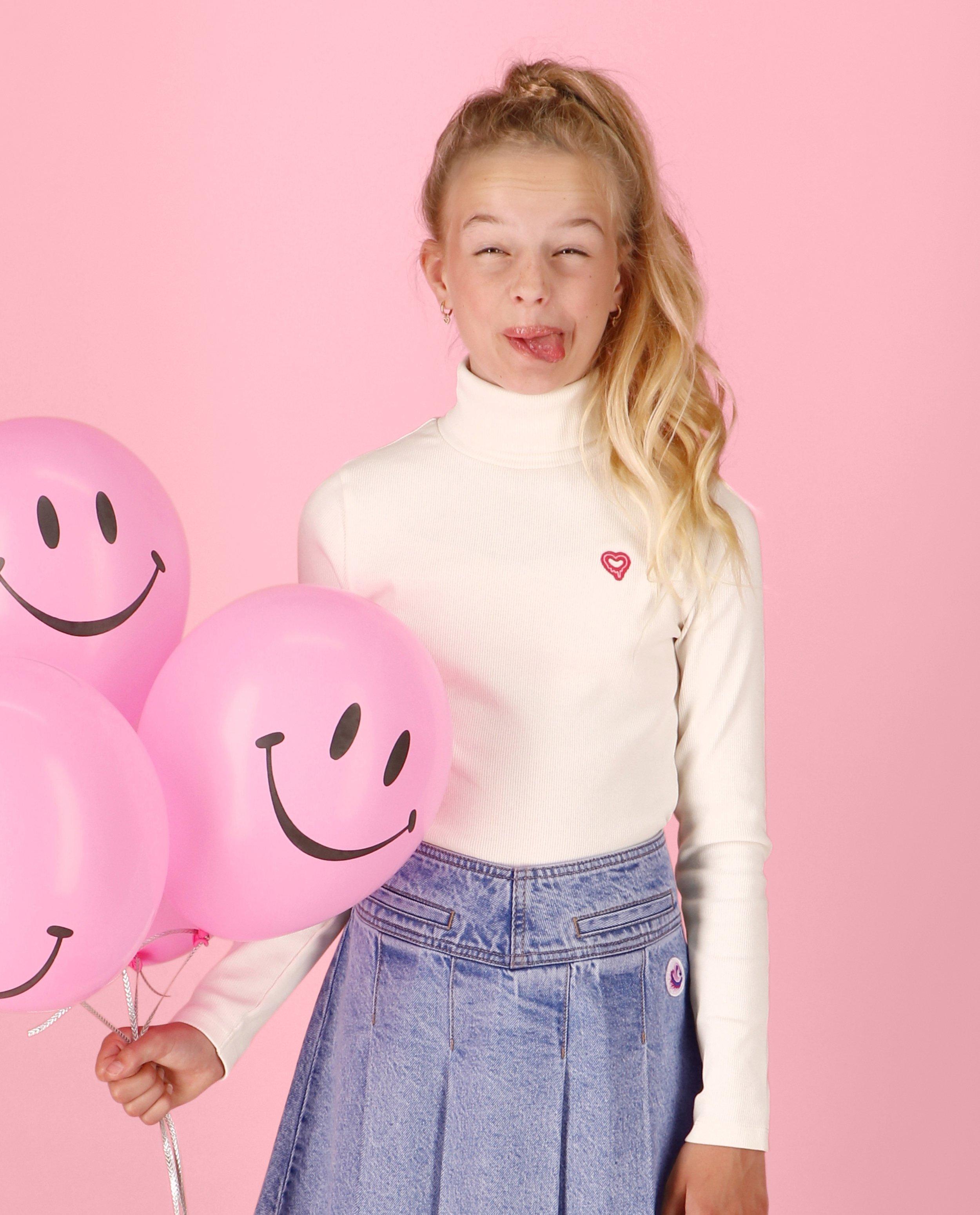 T-shirts - Witte longsleeve met rib, 4-14 jaar