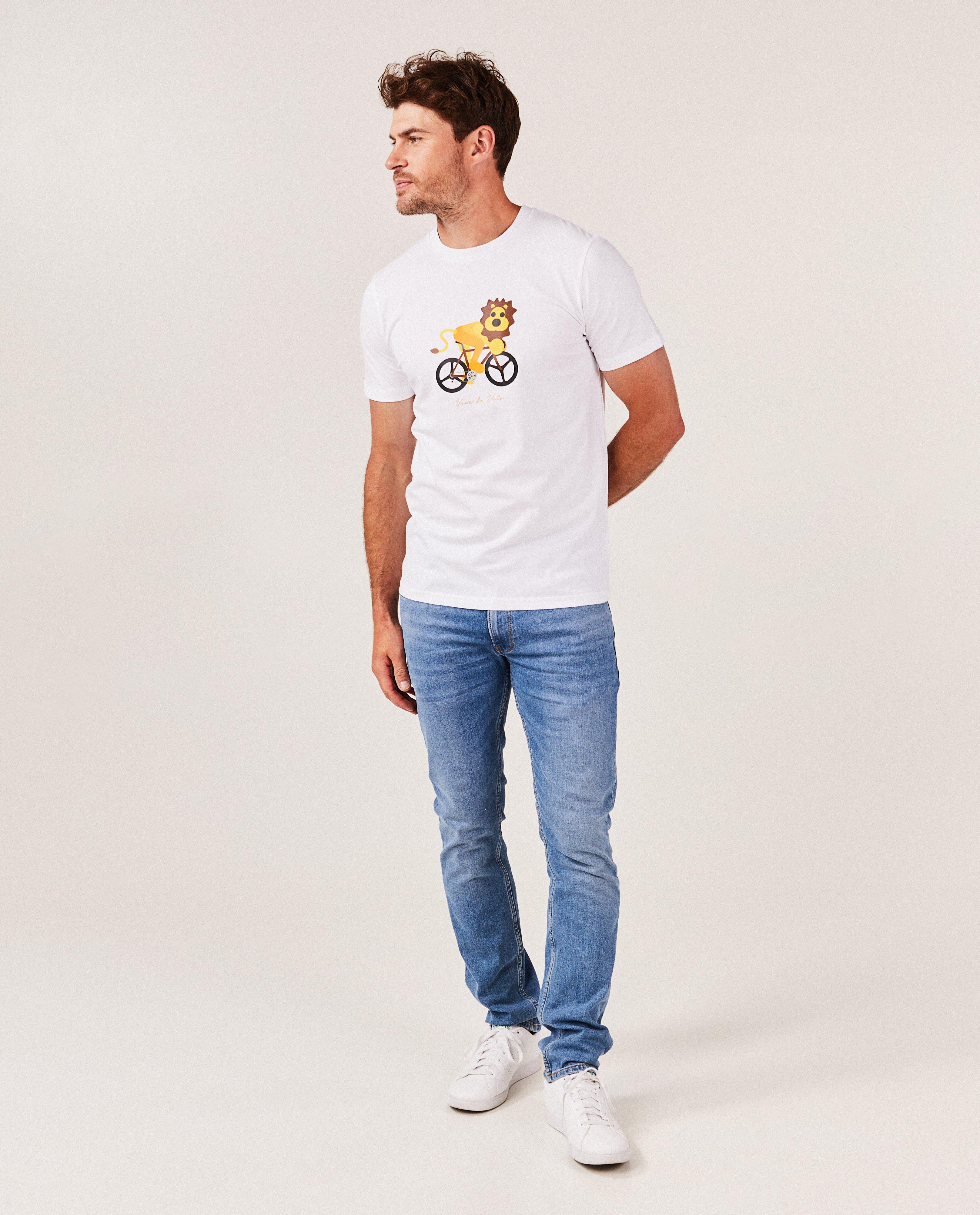 T-shirt avec un lion sur un vélo, hommes - null - Vive le vélo