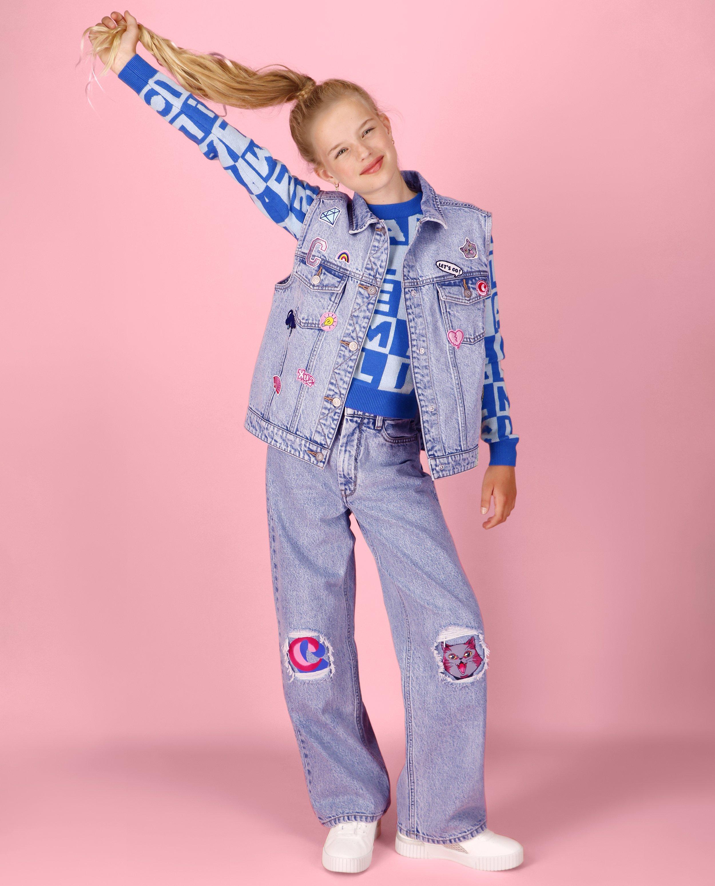 Cardigan - Jeansvest met patches, 4-14 jaar