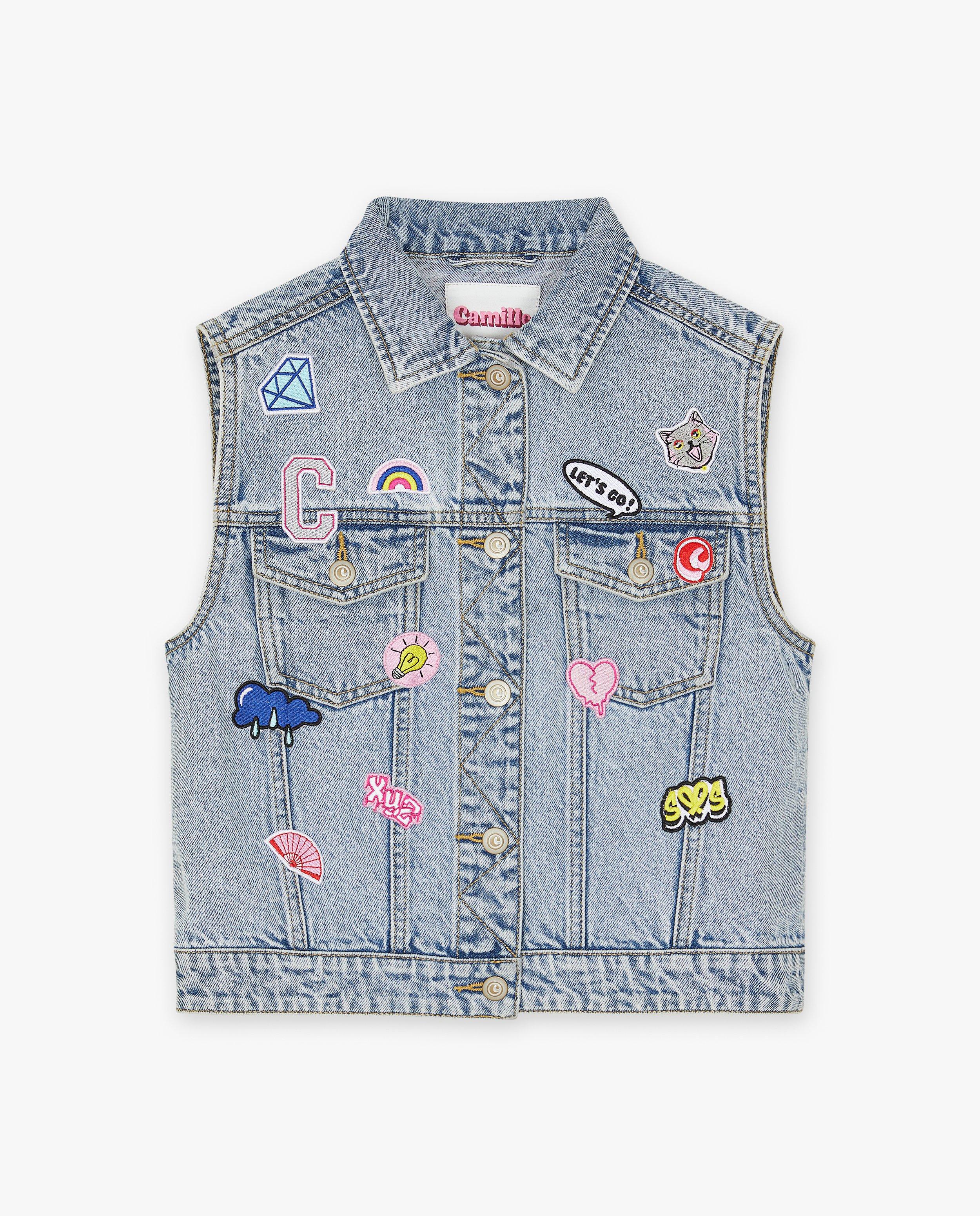 Cardigan - Jeansvest met patches, 4-14 jaar