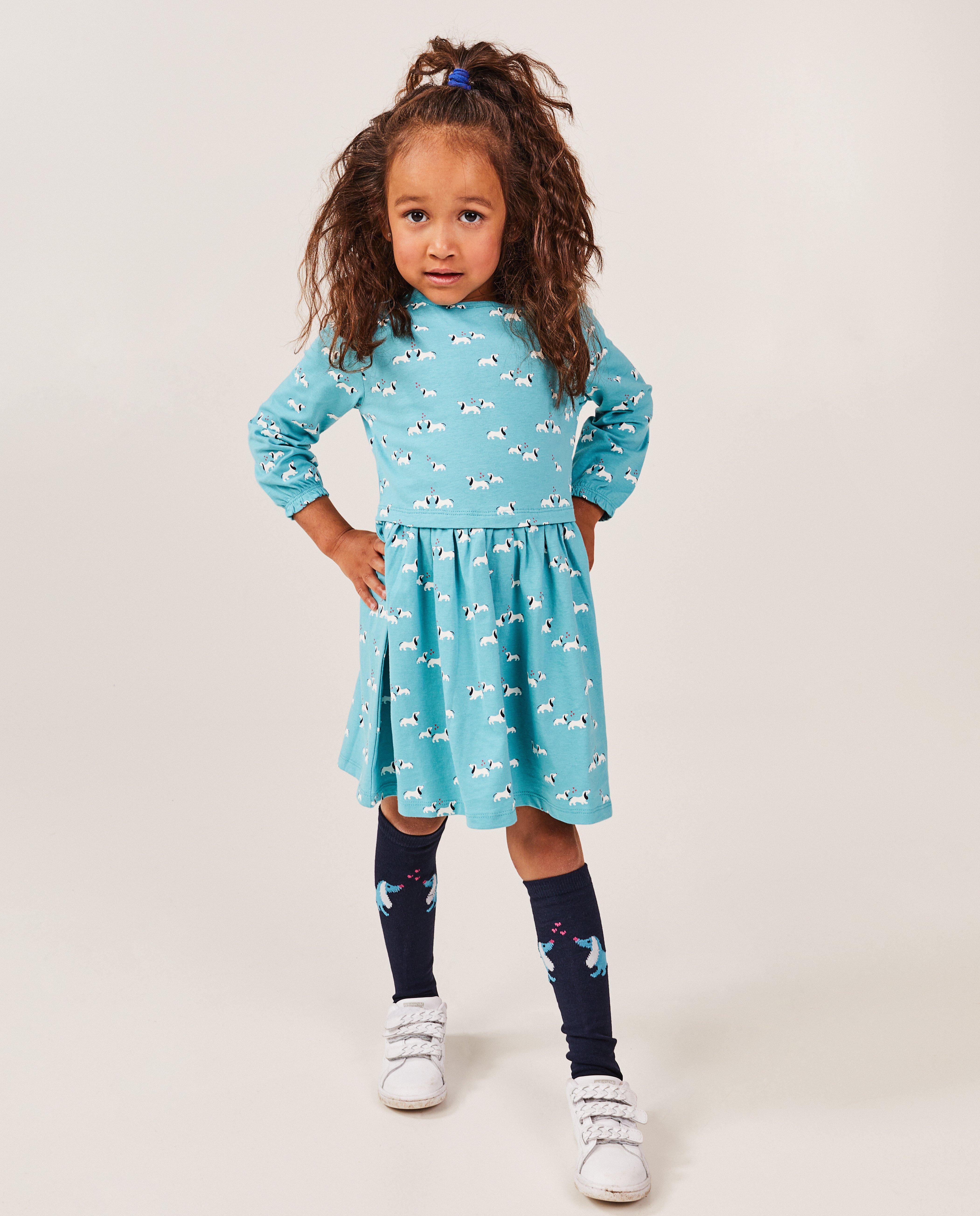 Kleedjes - Blauwe jurk met hondenprint