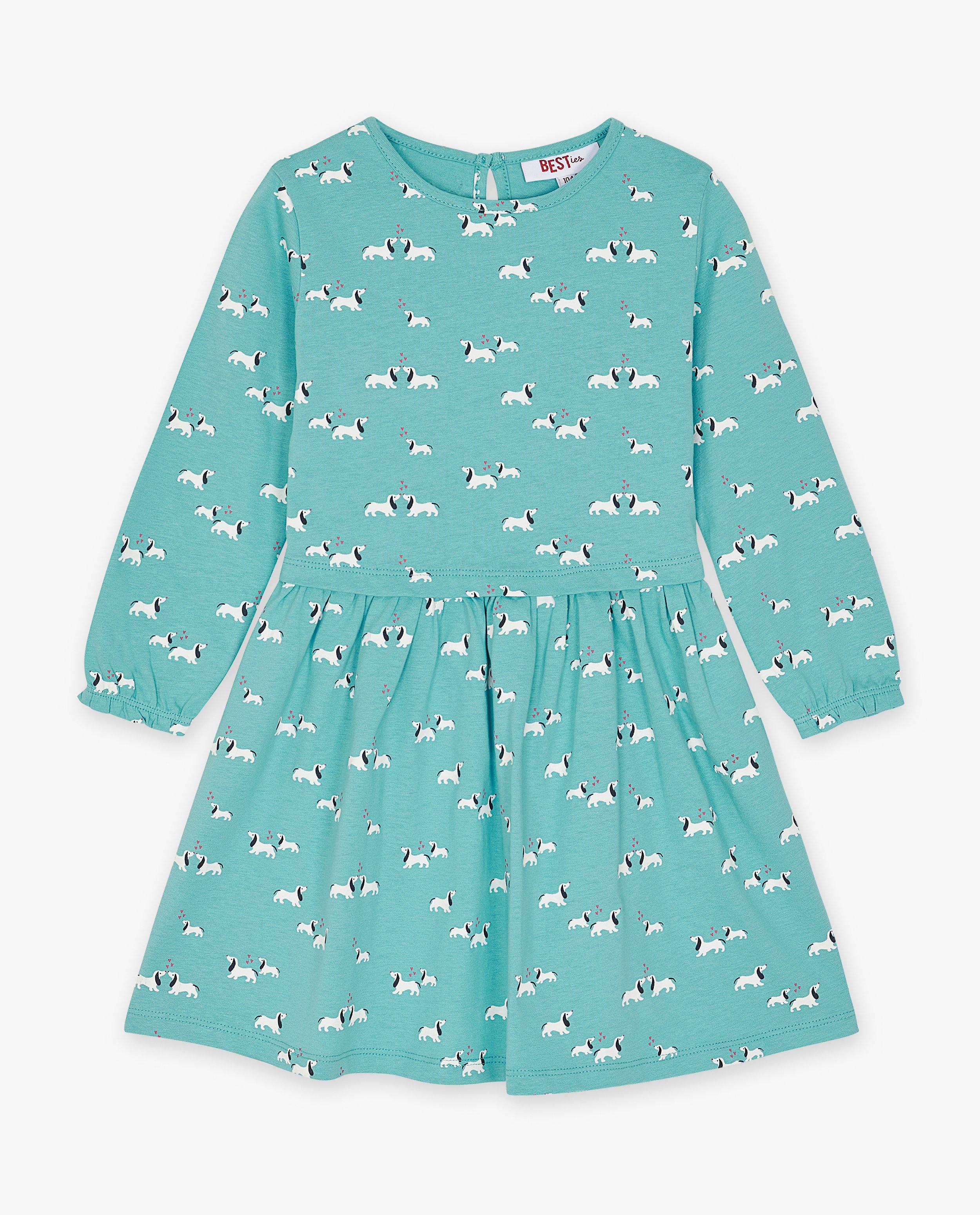 Kleedjes - Blauwe jurk met hondenprint