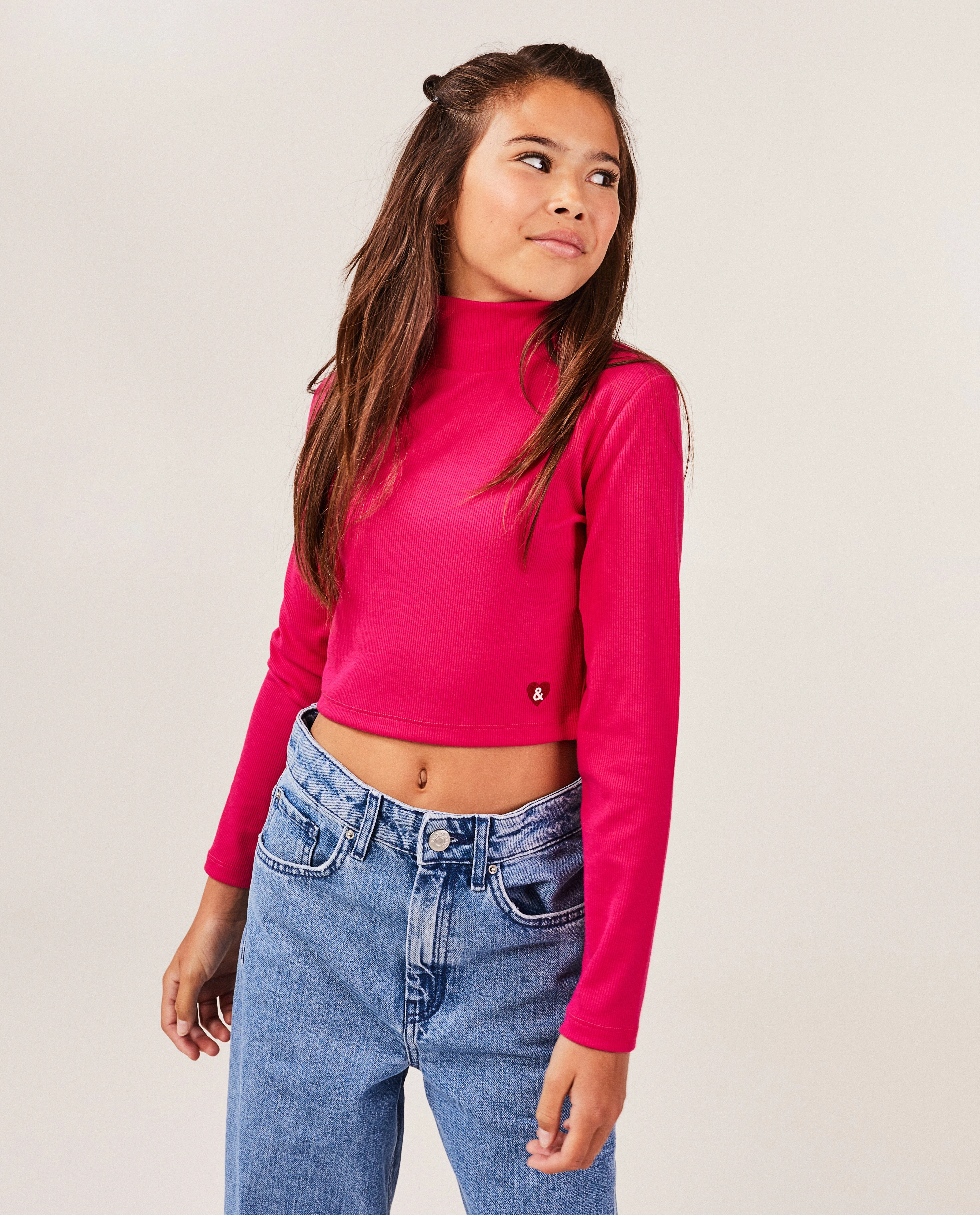 Longsleeve met rib, cropped fit
