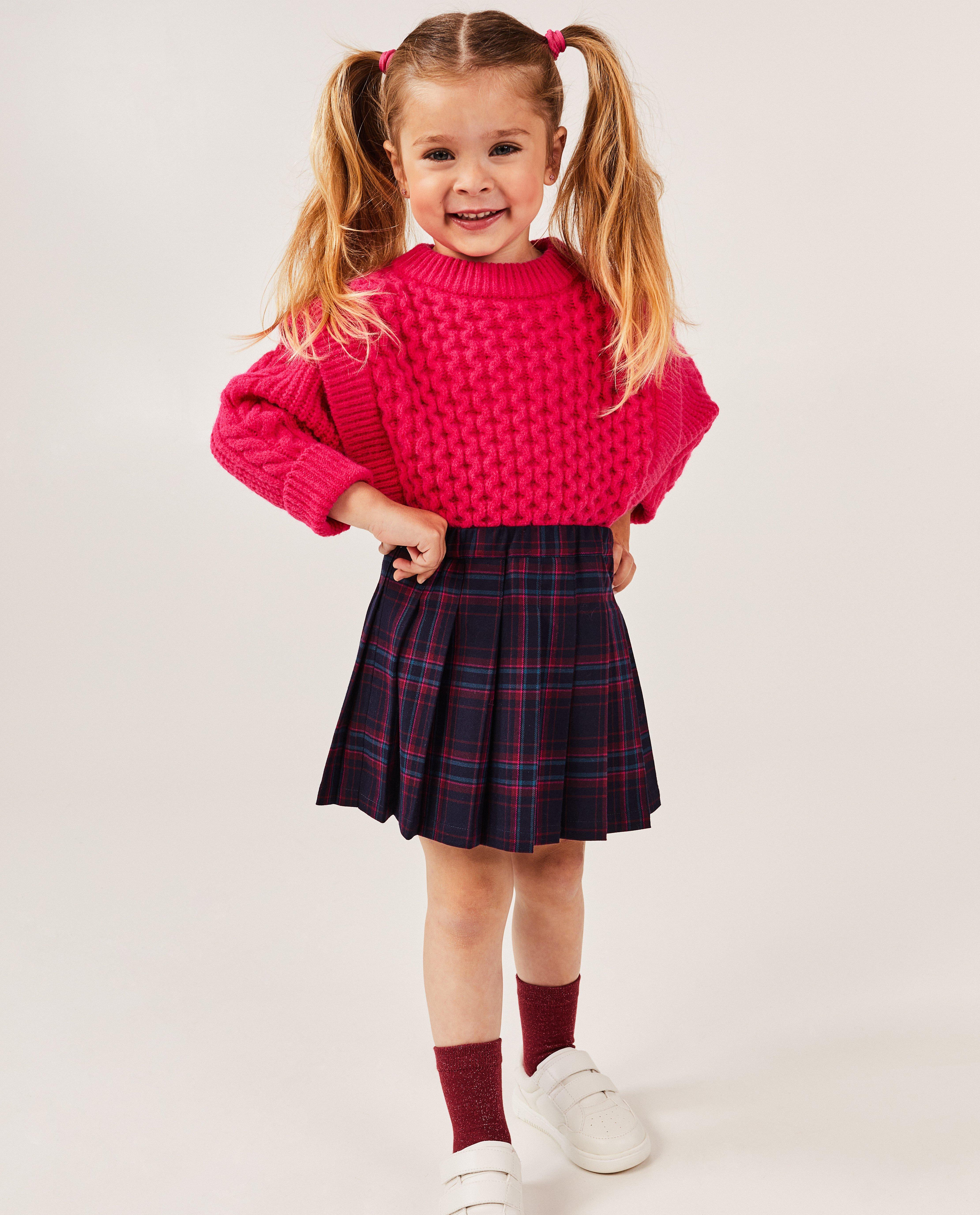 Jupe pliss&eacute;e &agrave; carreaux - D&eacute;tails du produit - bleu fonc&eacute; - image num&eacute;ro 1