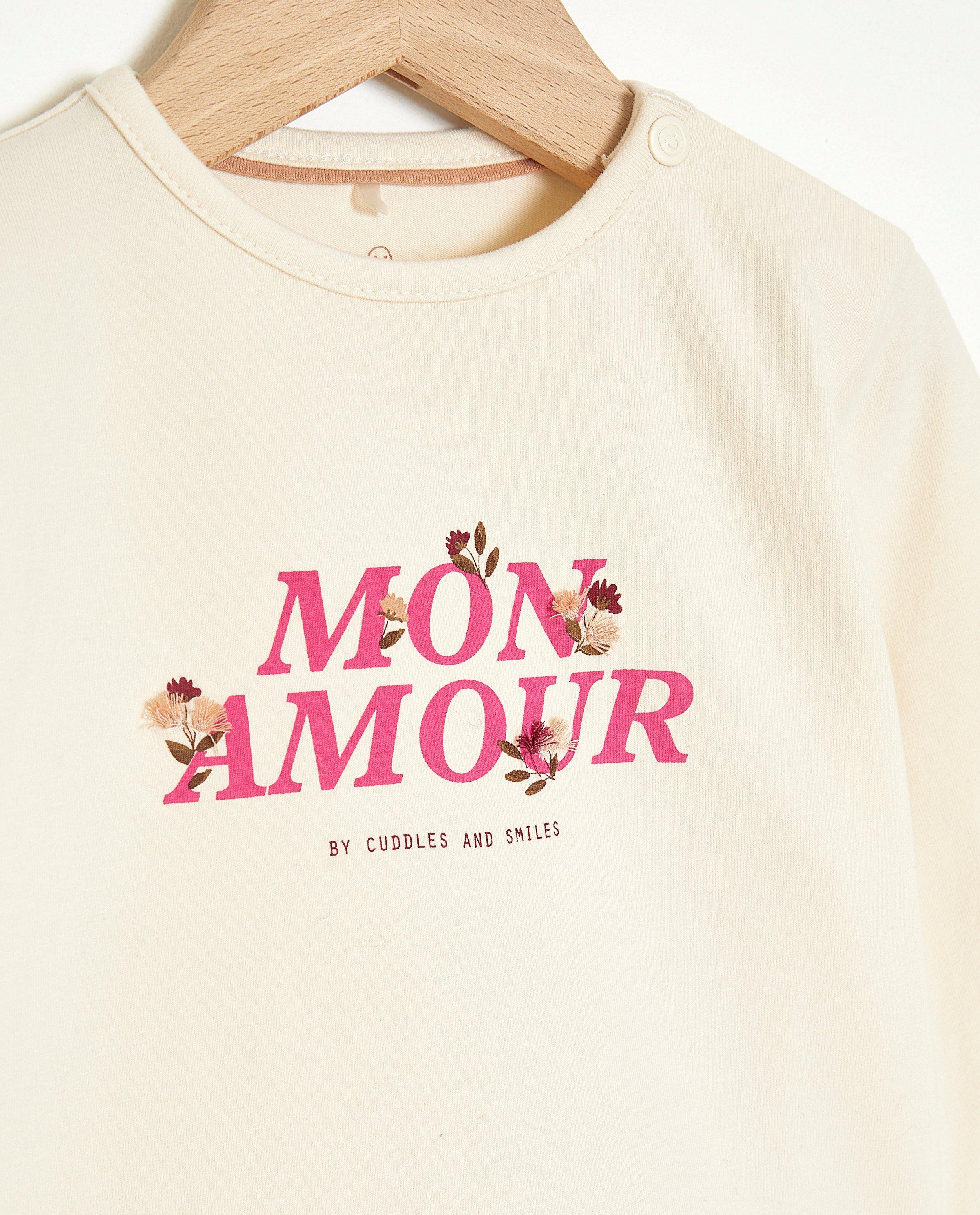T-shirts - Beige longsleeve met opschrift