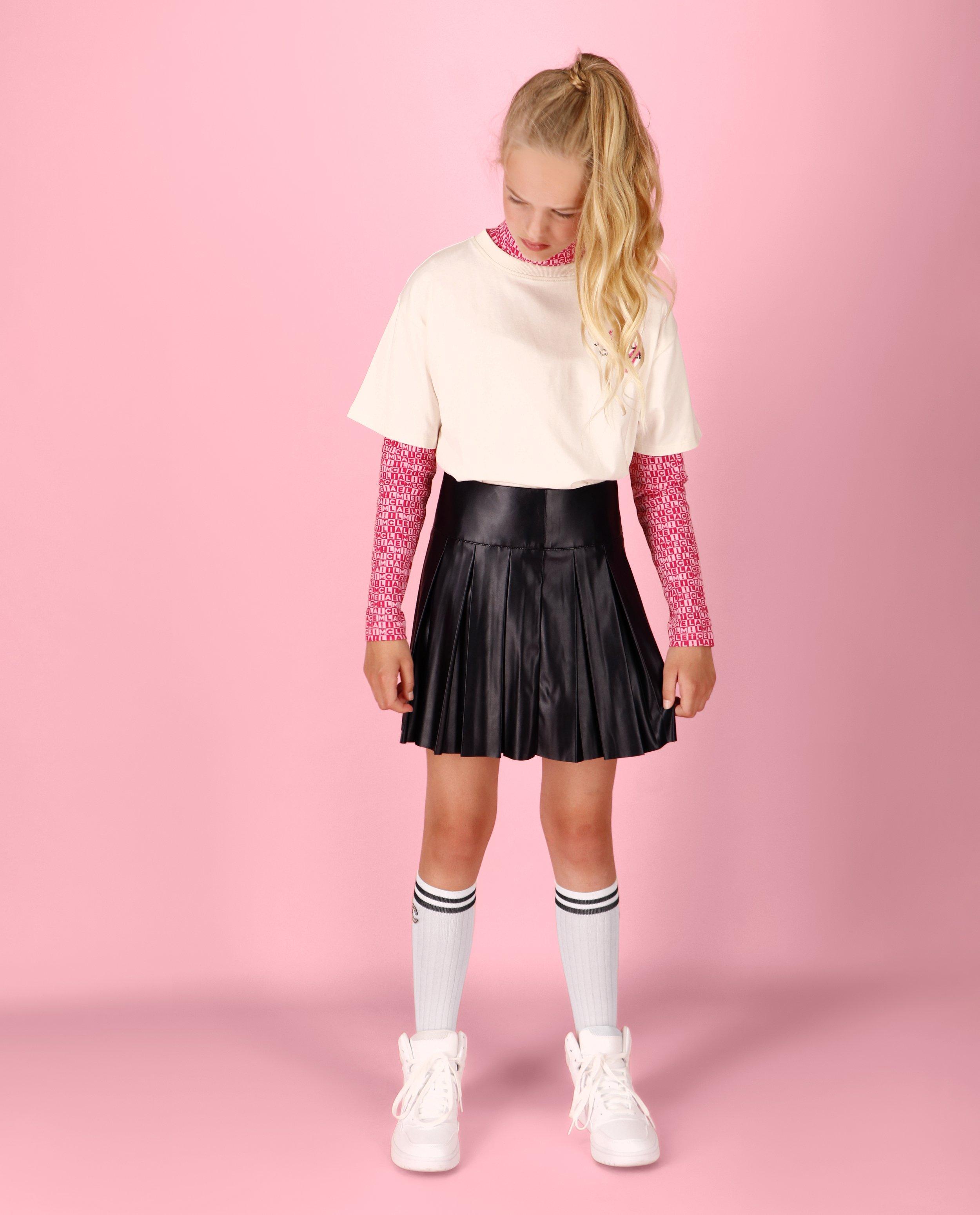 Plooirok met faux leather look, 4-14 jaar - null - CAMILLE