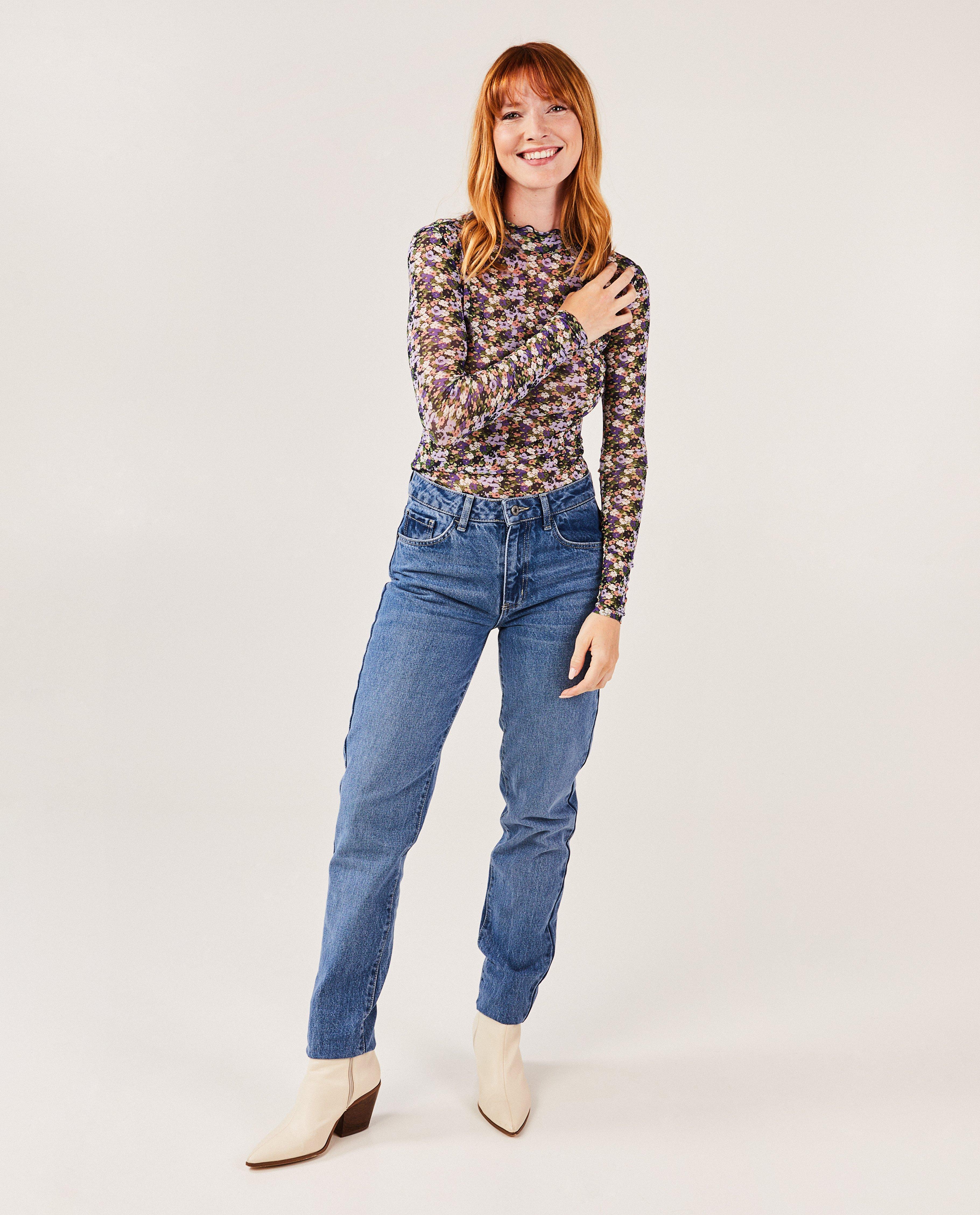 Jeans - Pantalon bleu foncé, coupe mom