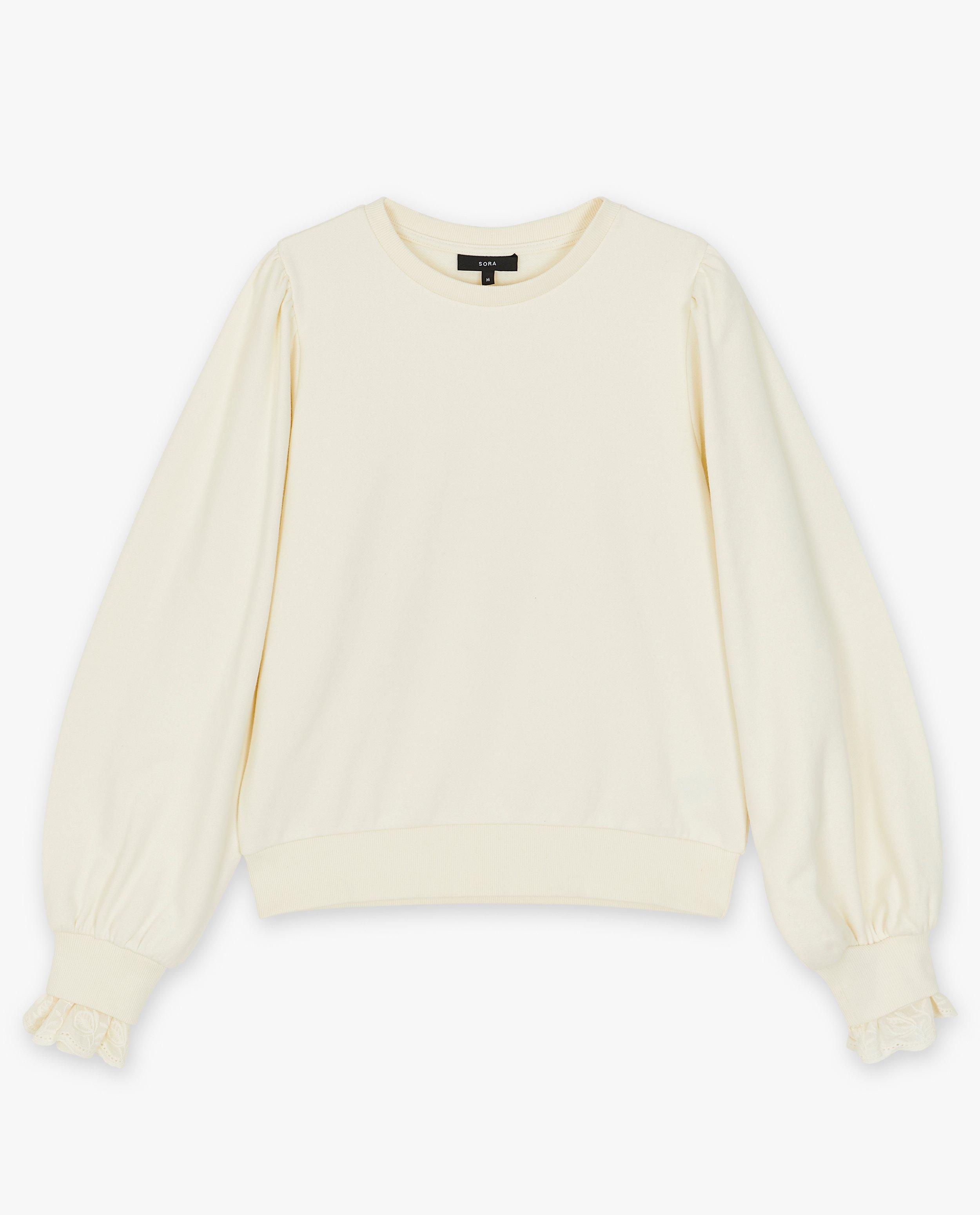 Sweaters - Offwhite sweater met sierboorden