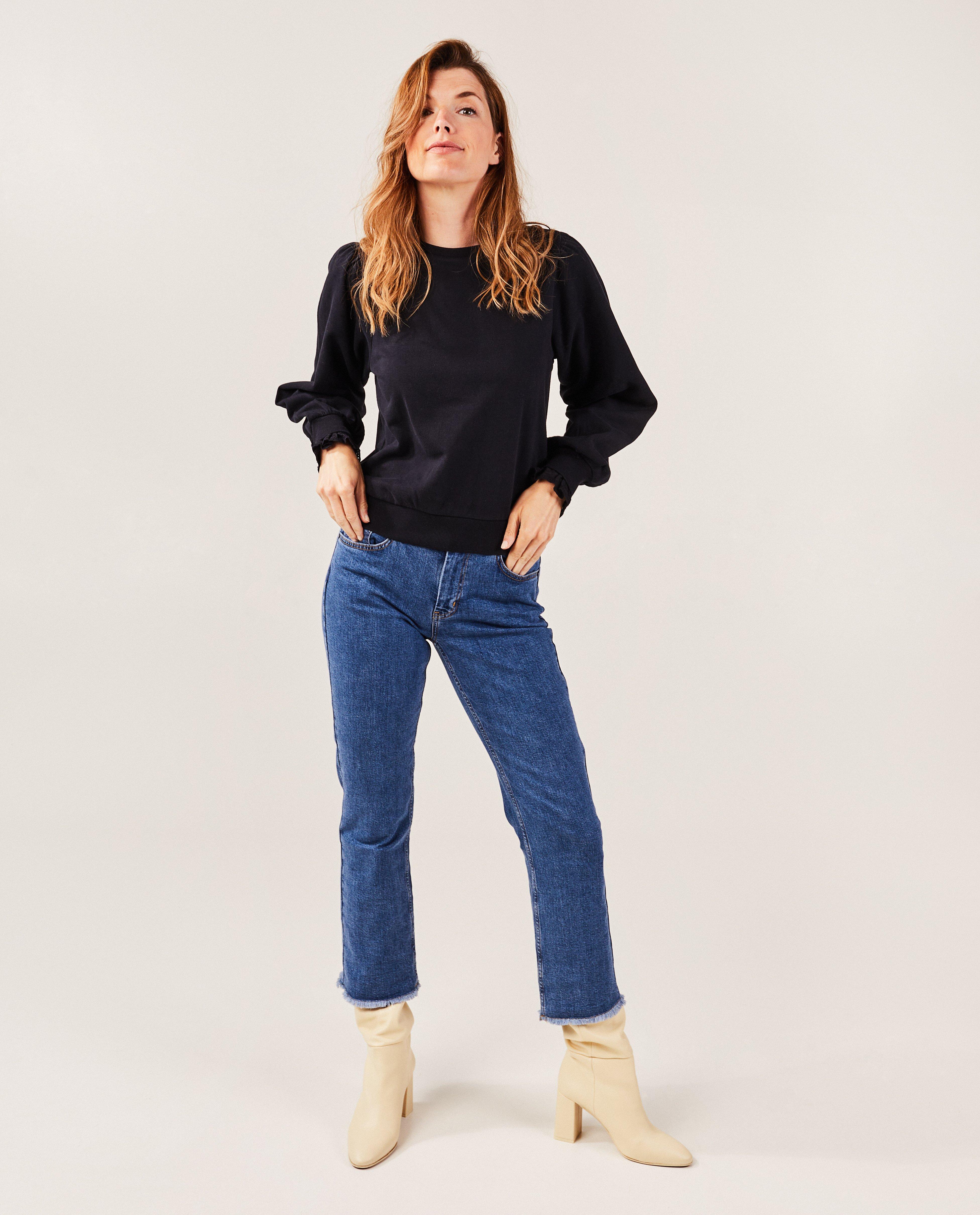 Sweaters - Offwhite sweater met sierboorden
