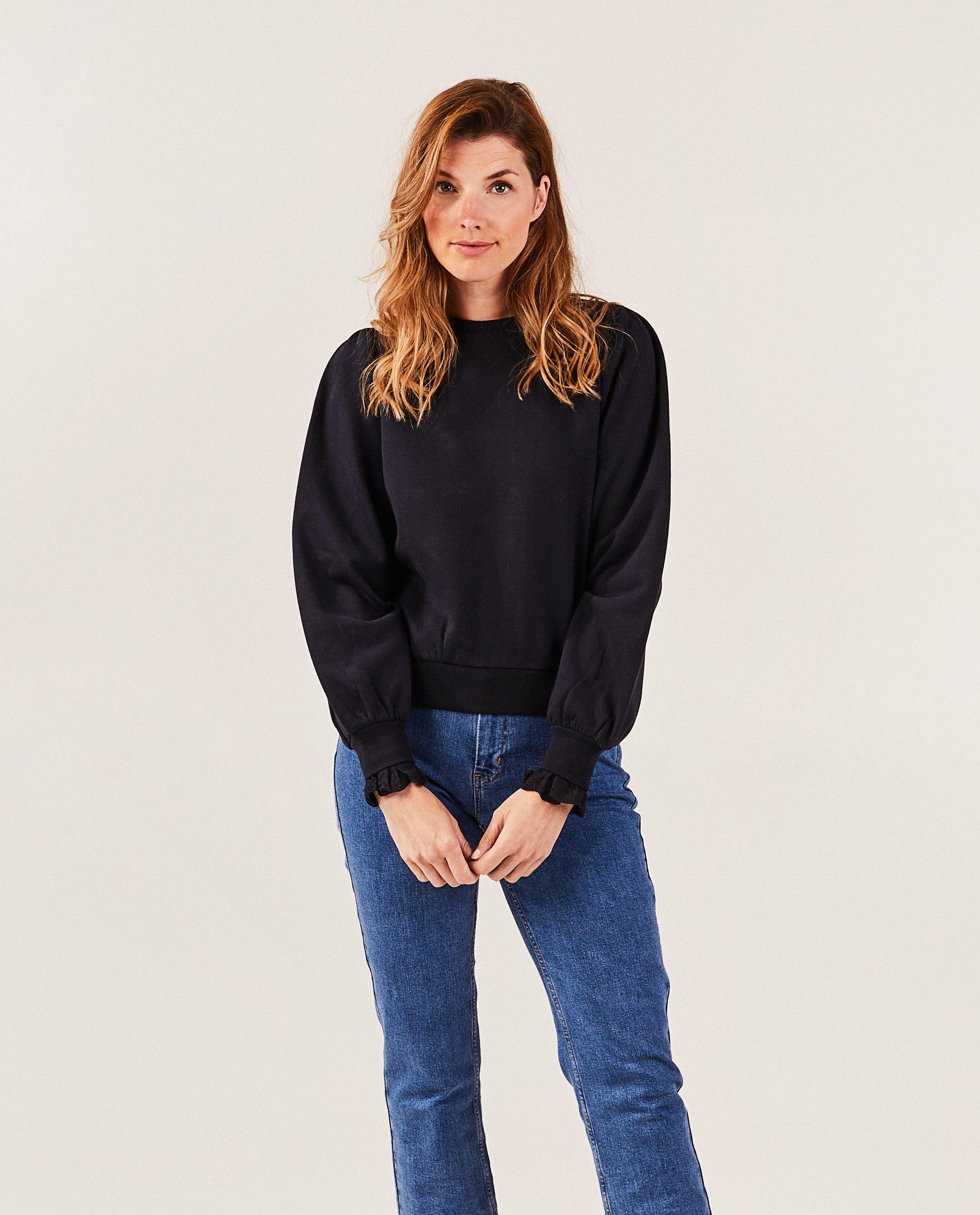 Sweaters - Offwhite sweater met sierboorden