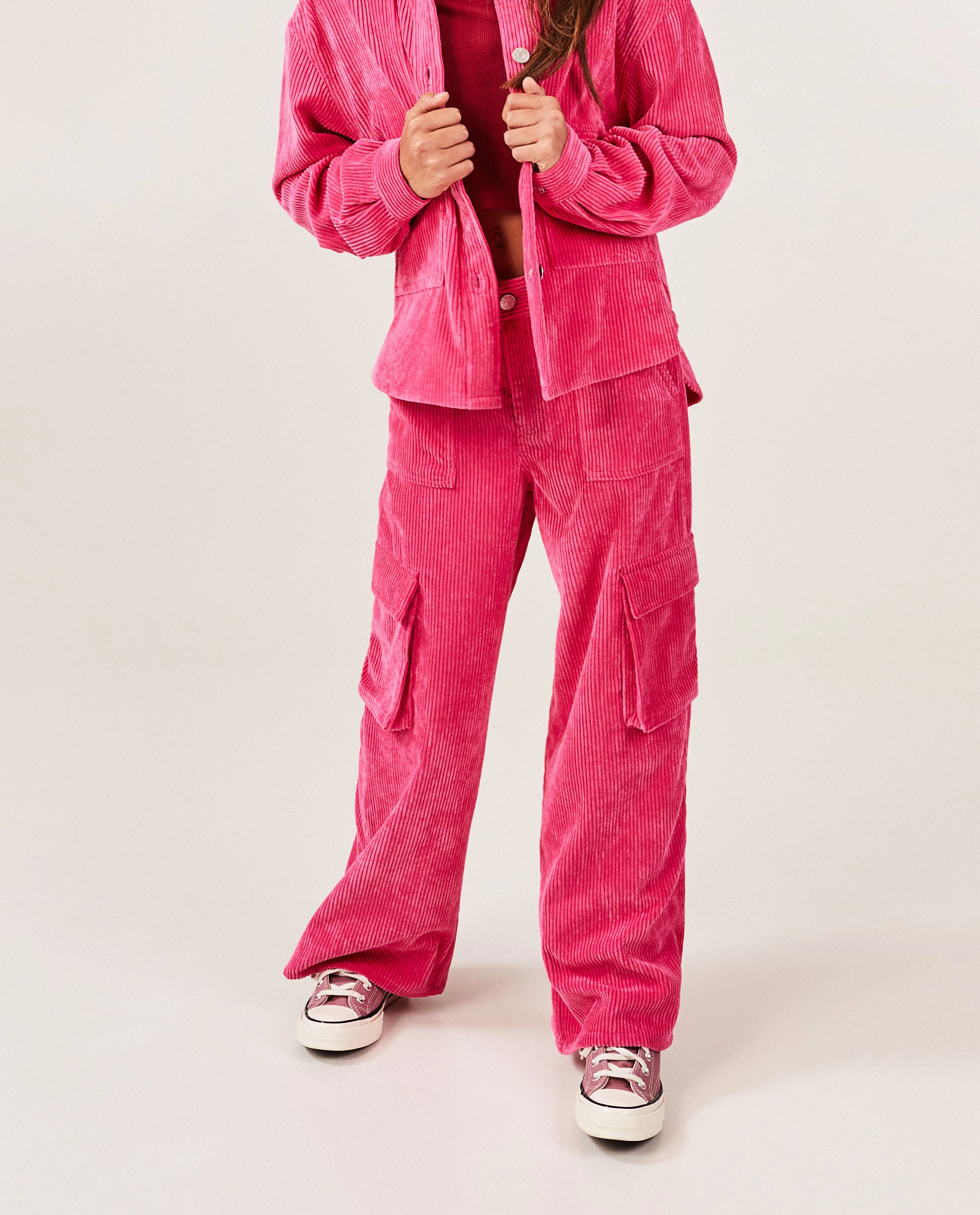Roze broek van ribfluweel, cargo fit