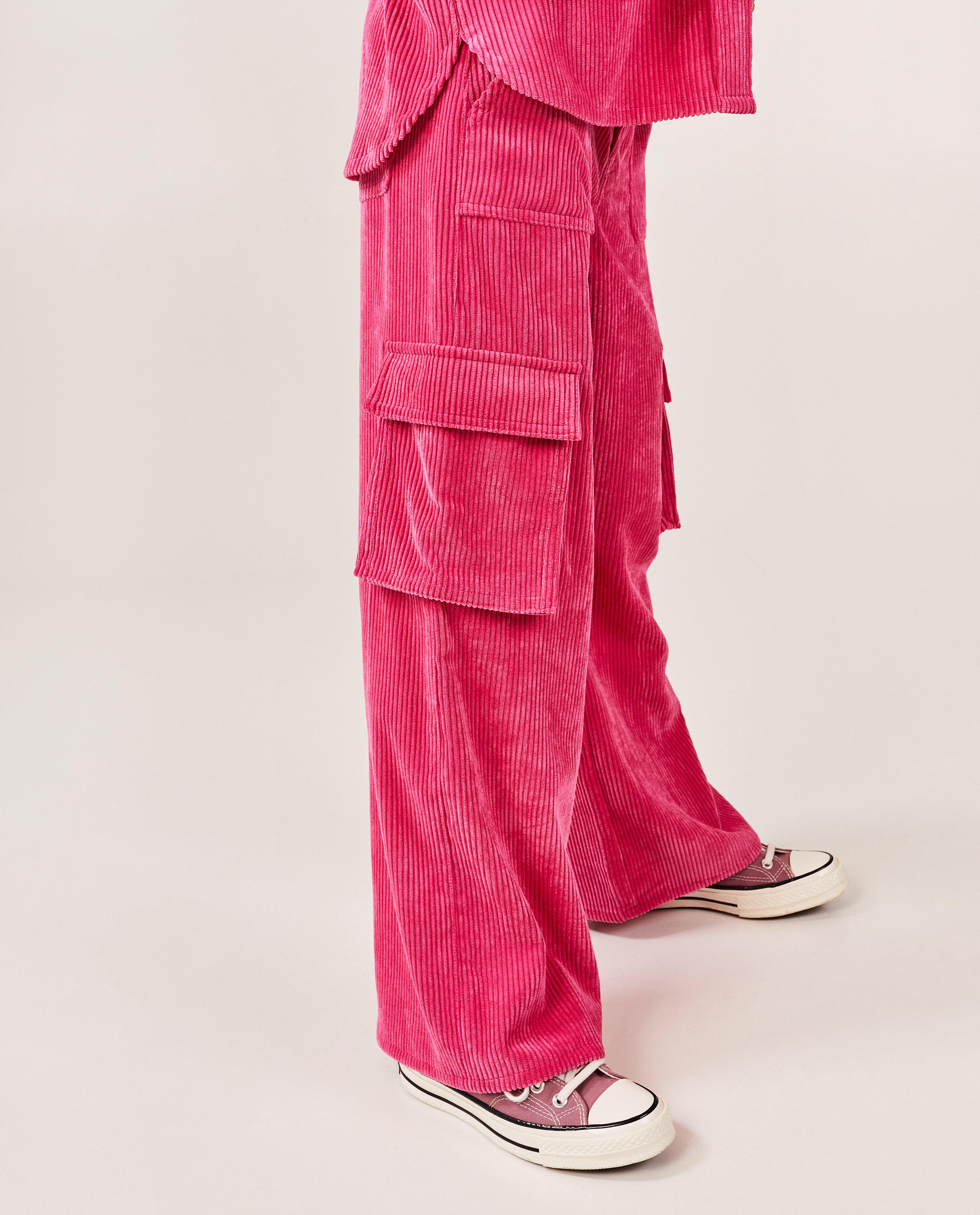 Broeken - Offwhite broek van ribfluweel, cargo fit