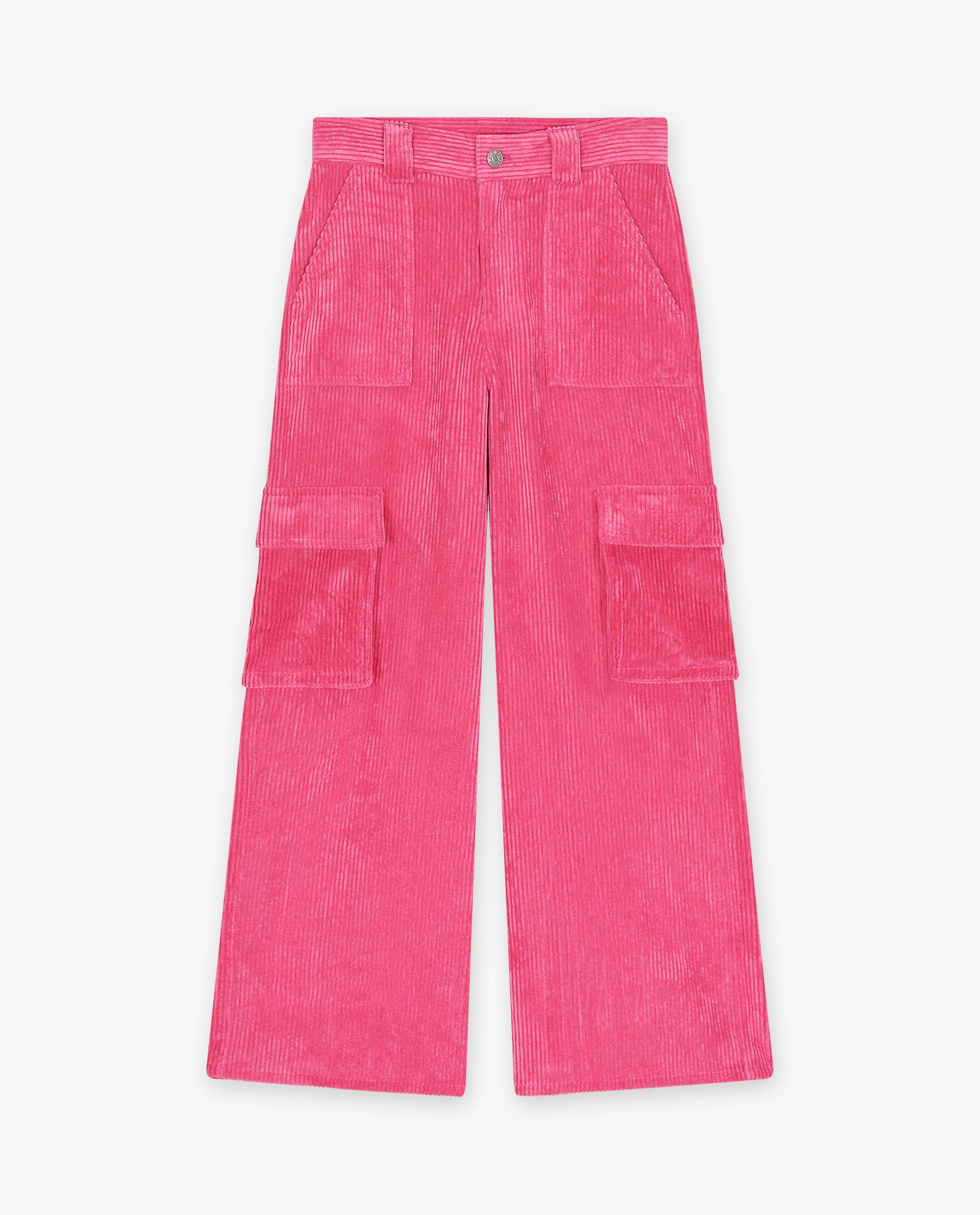 Broeken - Offwhite broek van ribfluweel, cargo fit