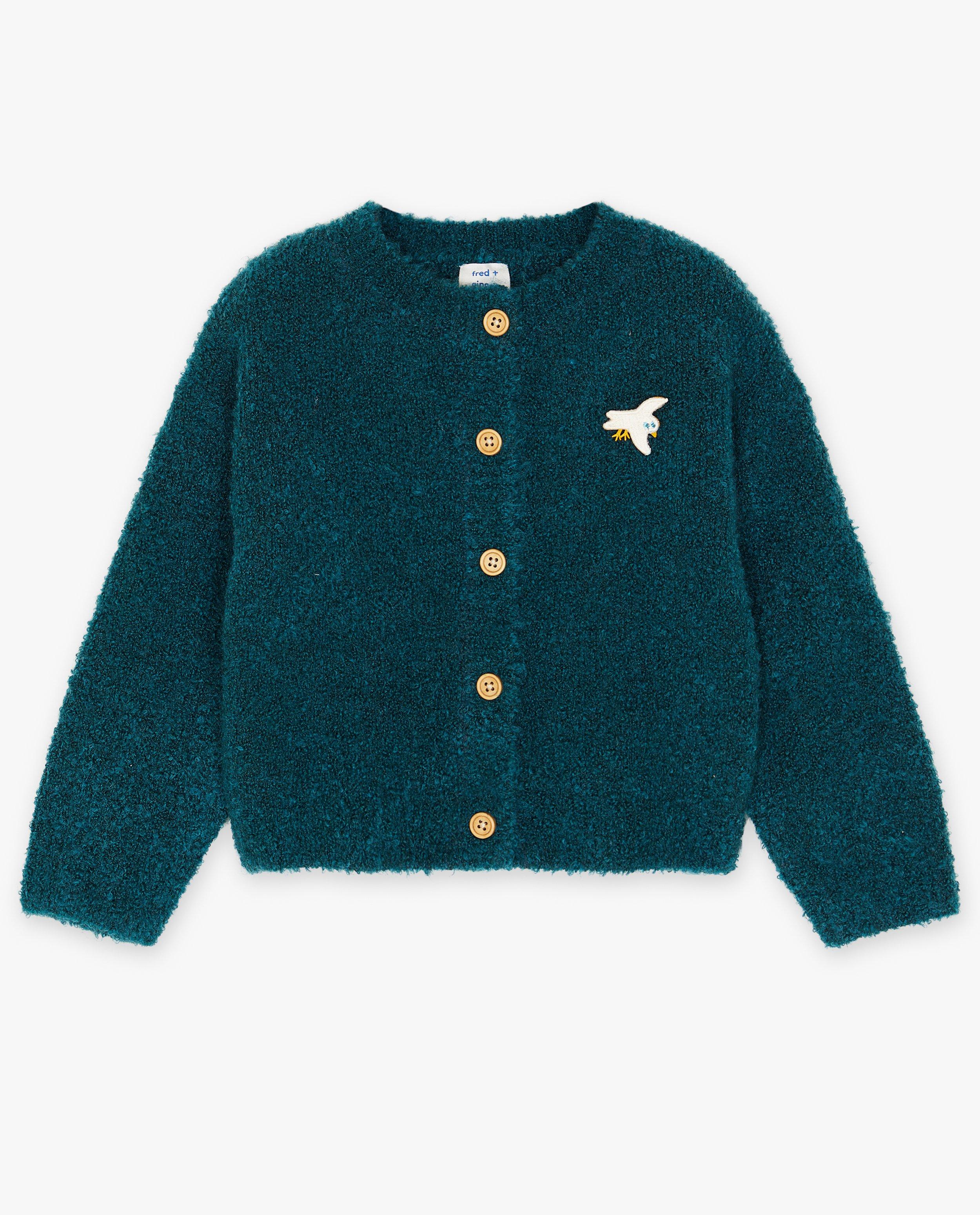 Cardigan - Donkergroene cardigan van bouclé
