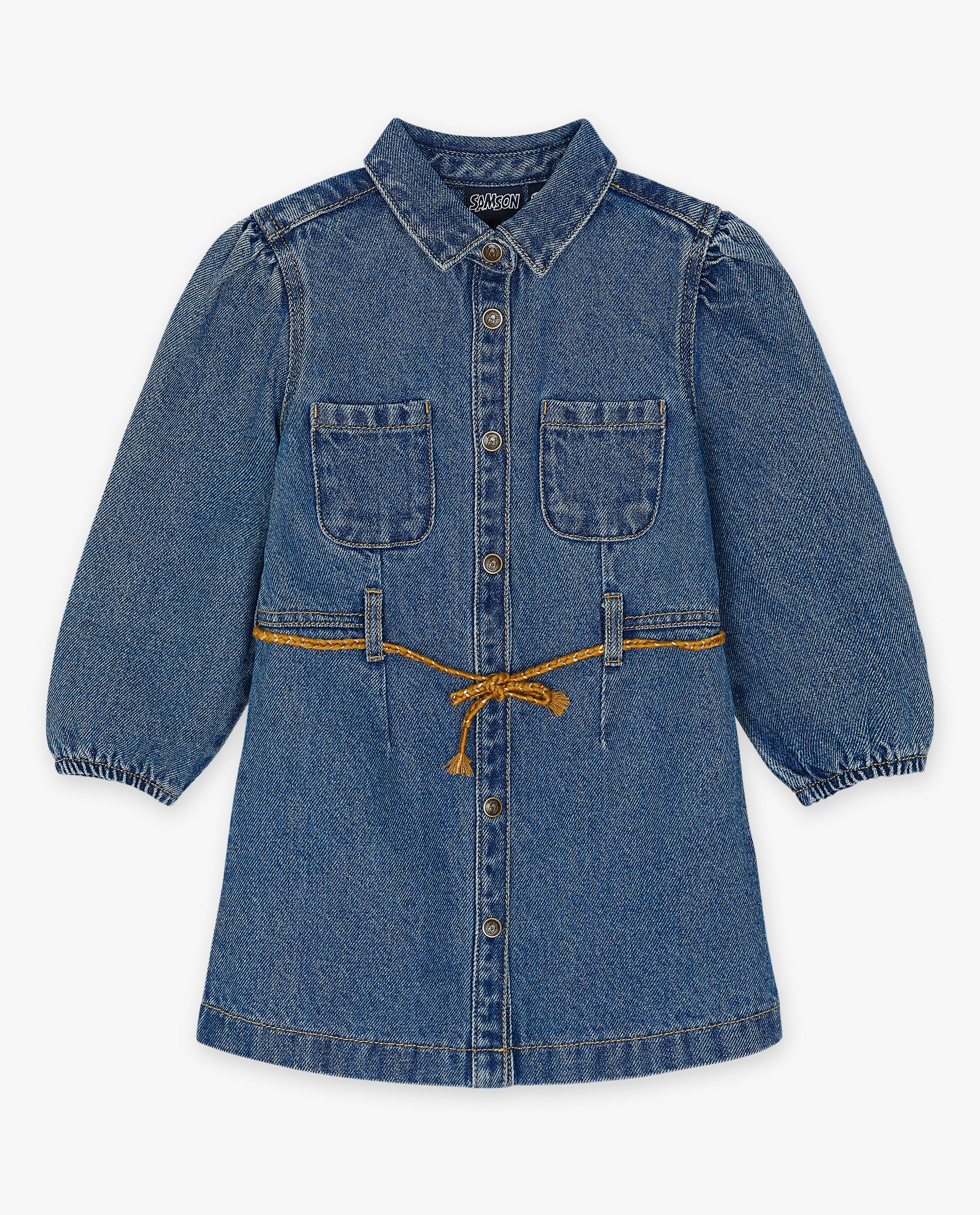 Kleedjes - Jeansjurk met gewoven riempje