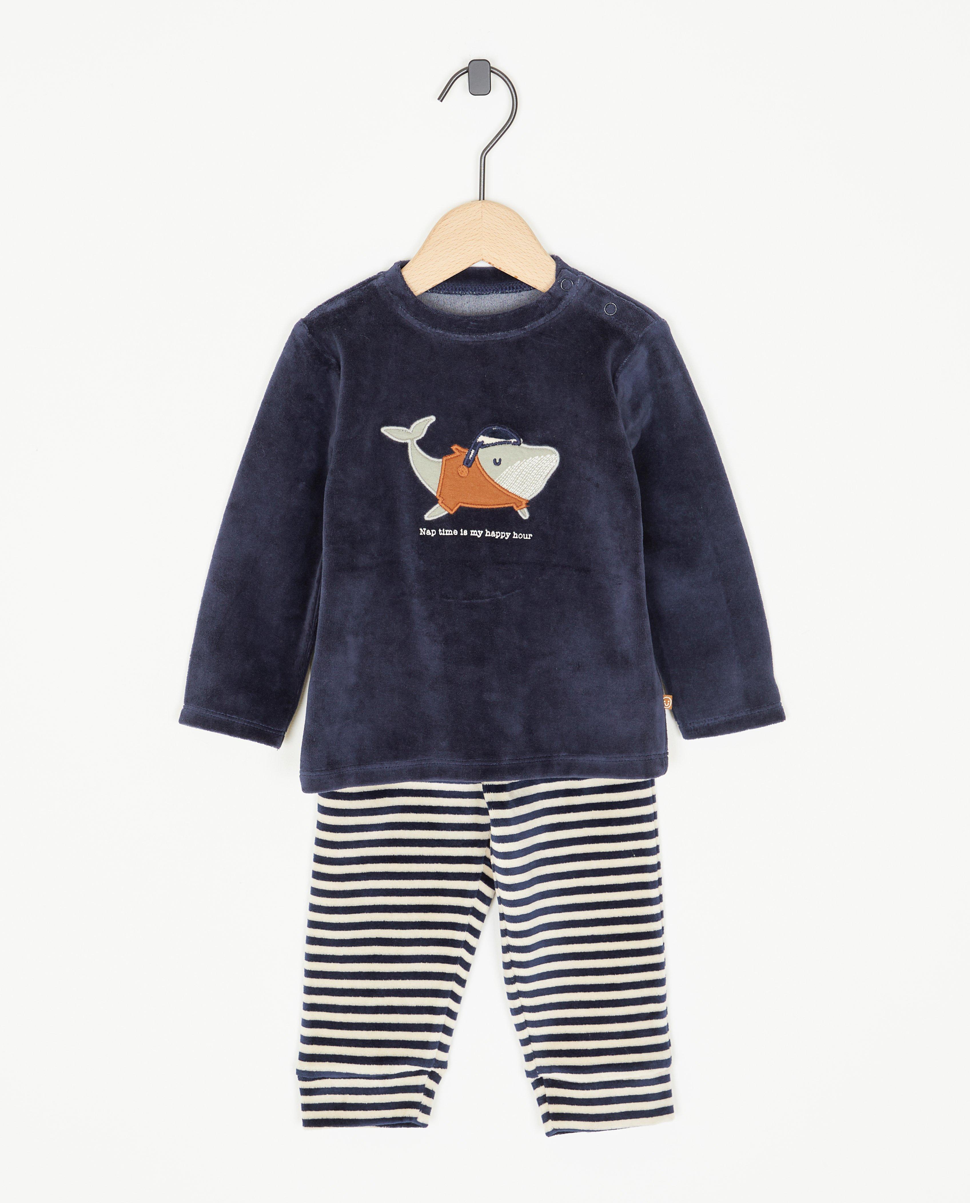 Pyjama bleu foncé à imprimé à baleines - null - Cuddles and Smiles