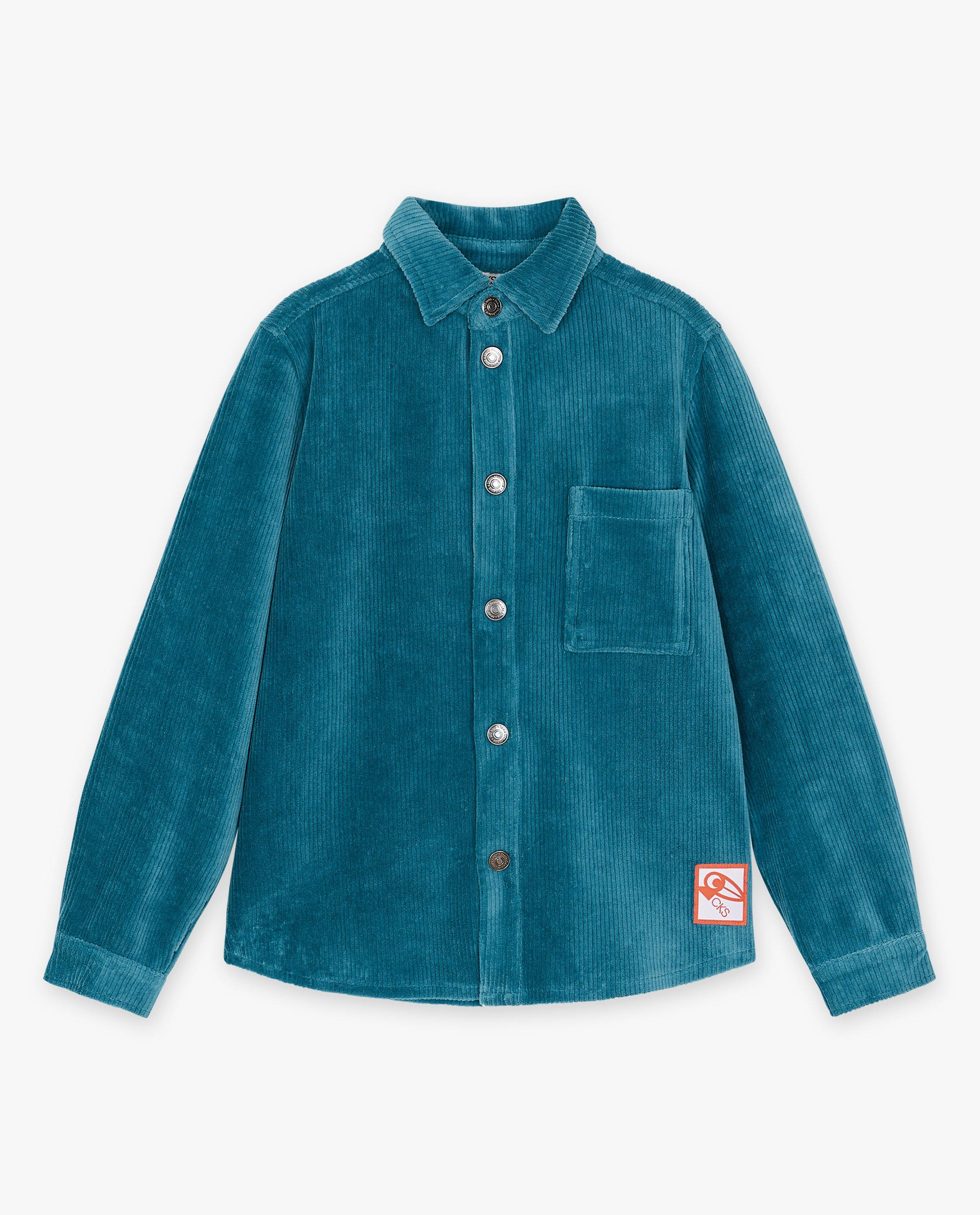 Hemden - Blauw hemd van ribfluweel