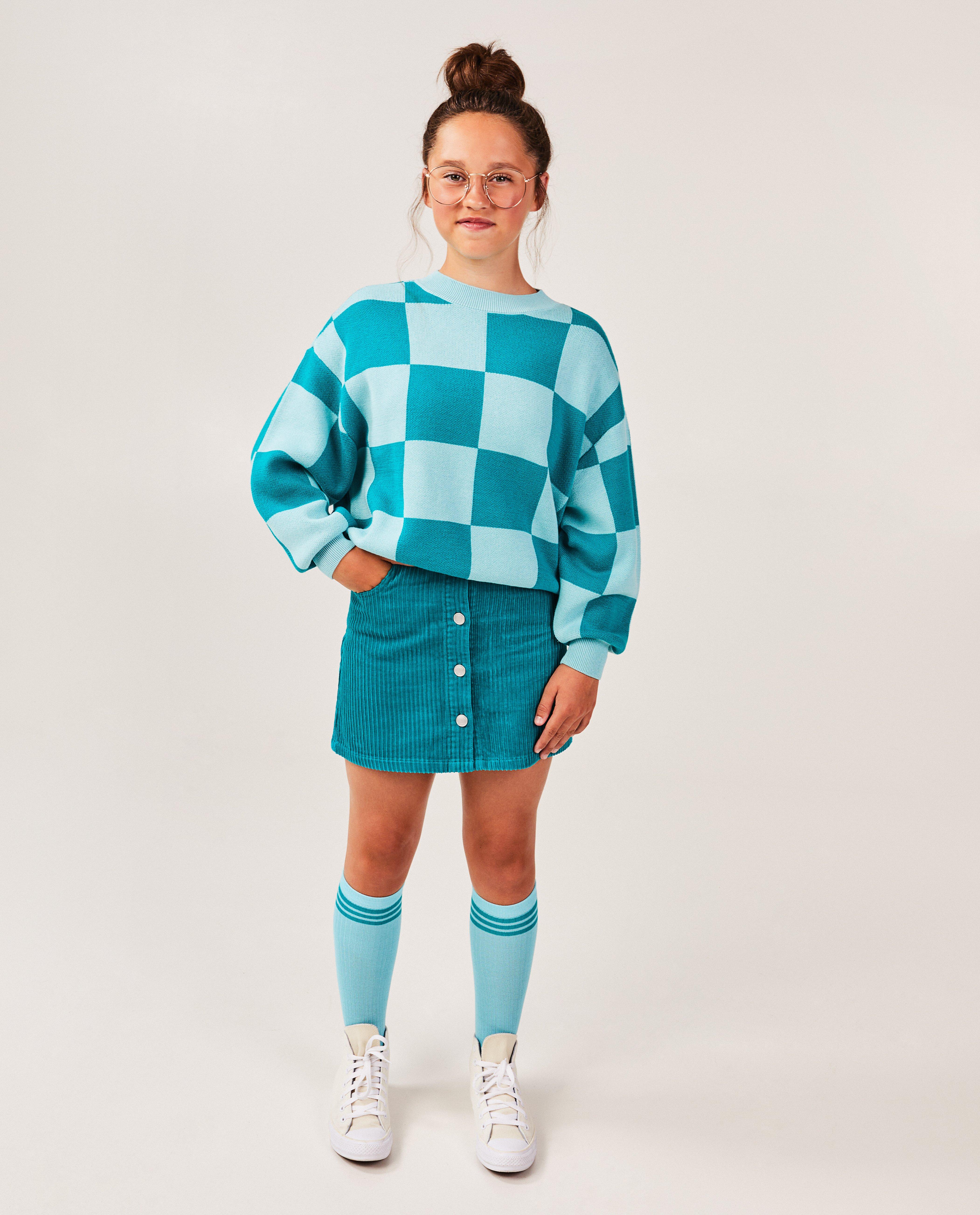 Rokken - Blauwgroene rok van ribfluweel