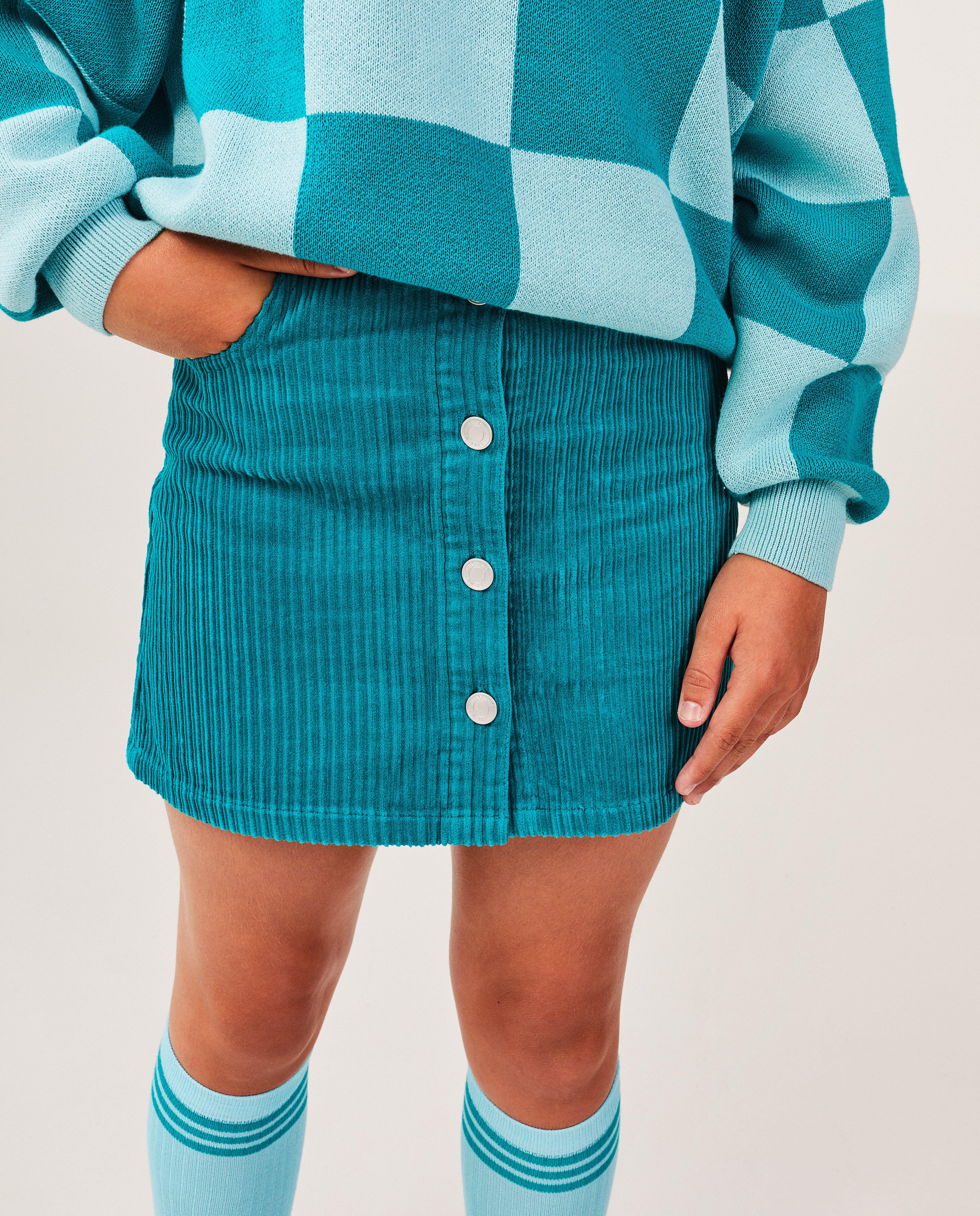 Rokken - Blauwgroene rok van ribfluweel