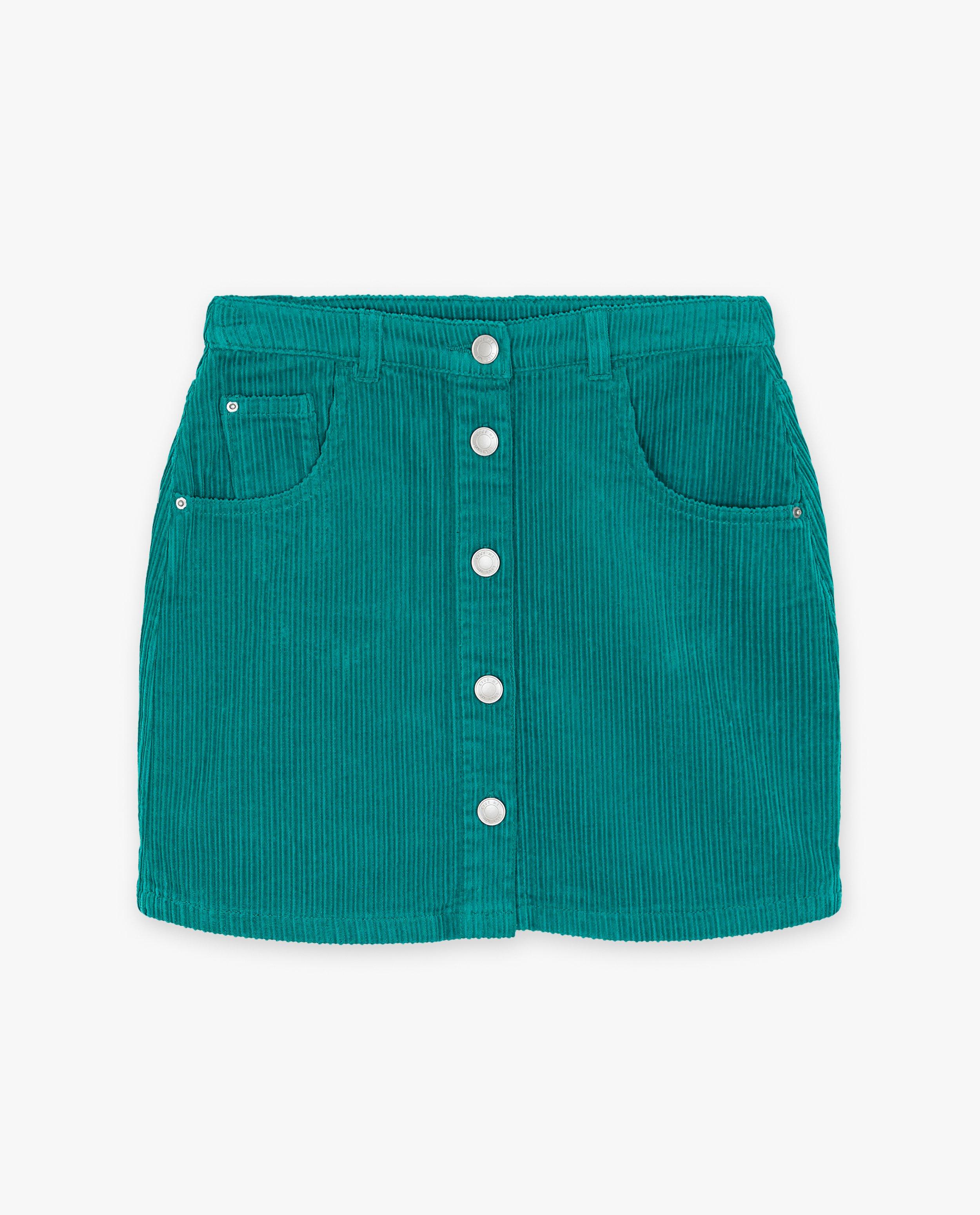 Jupes - Jupe bleu-vert en velours côtelé