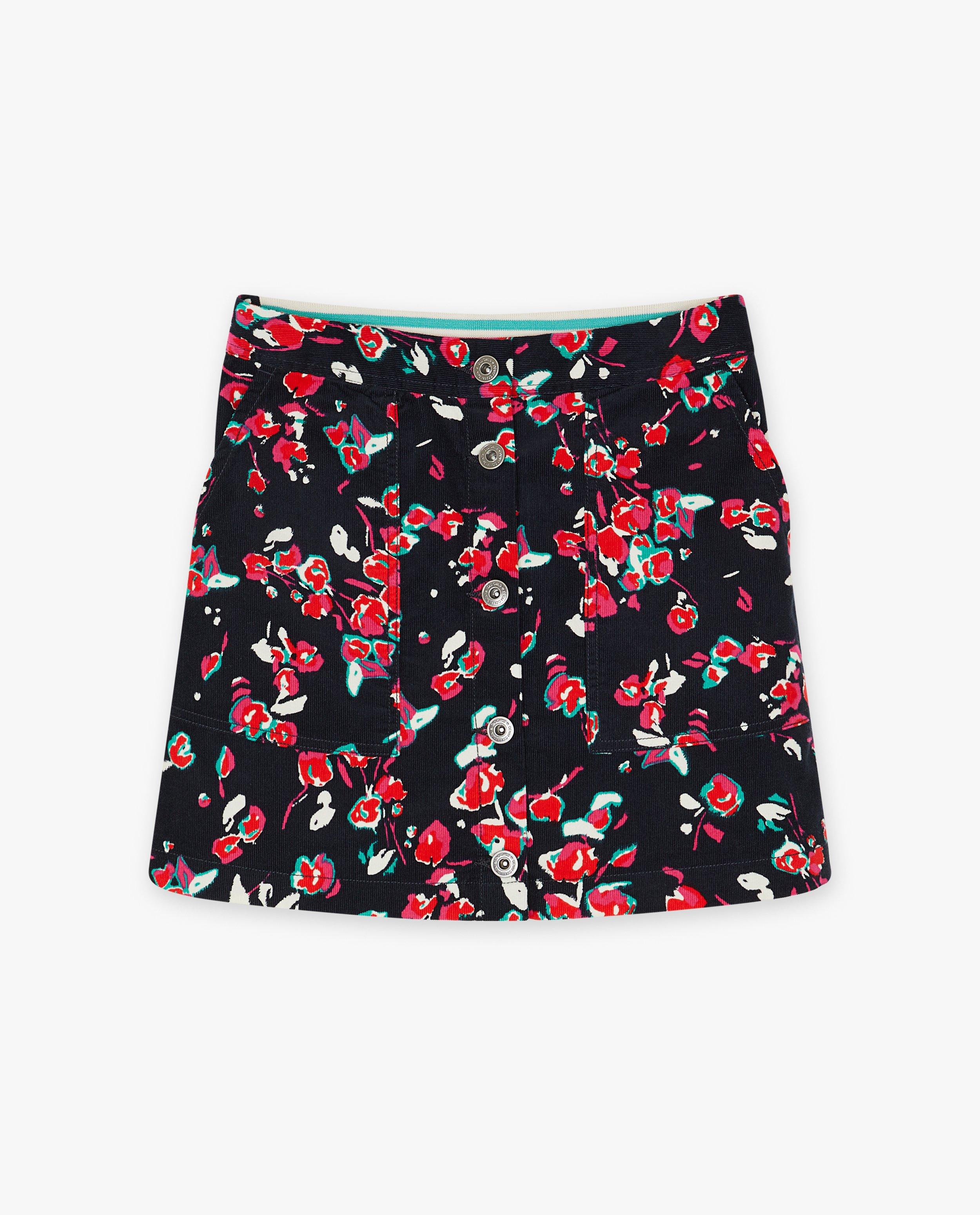 Rokken - Donkerblauwe rok met abstracte bloemenprint