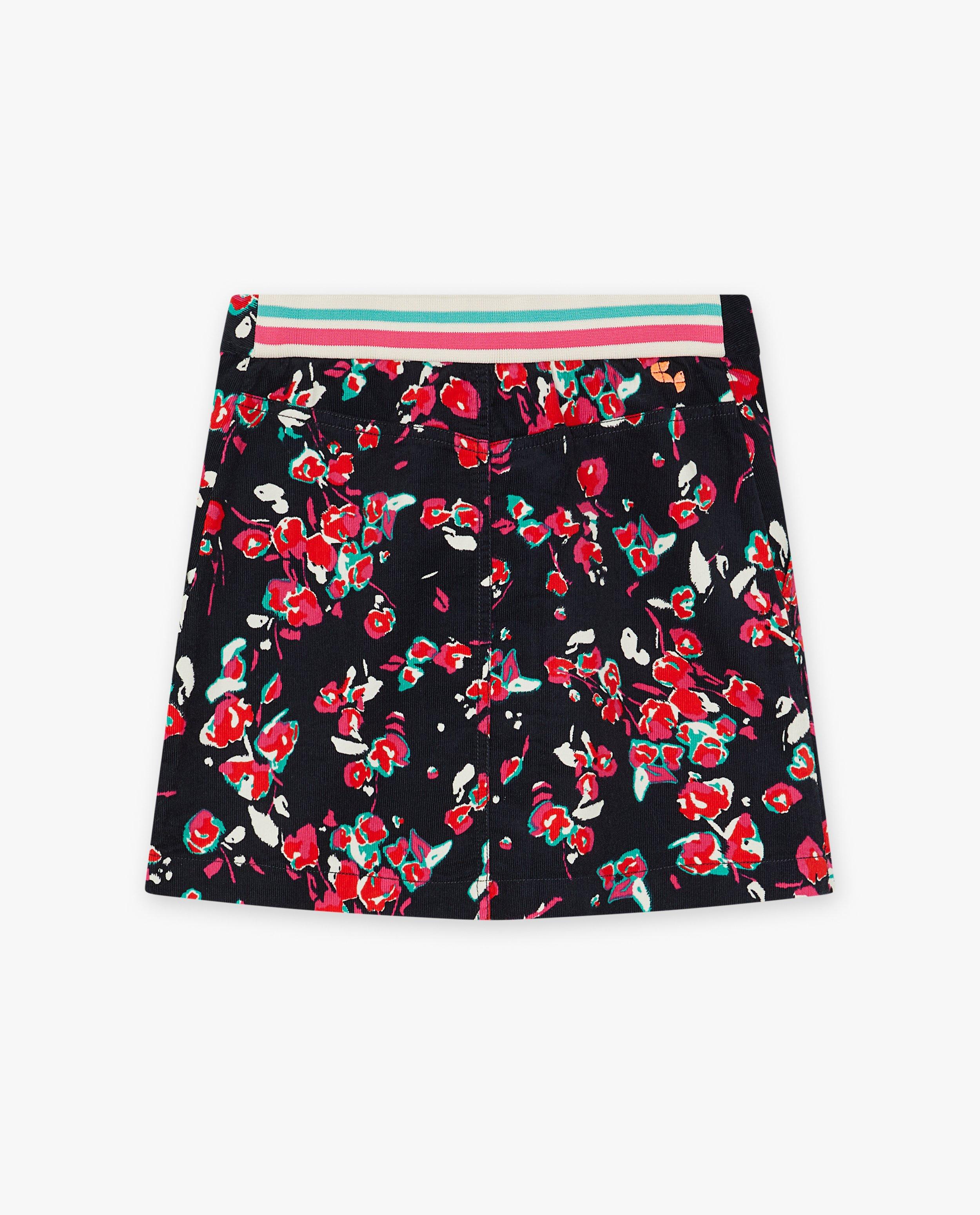 Rokken - Donkerblauwe rok met abstracte bloemenprint