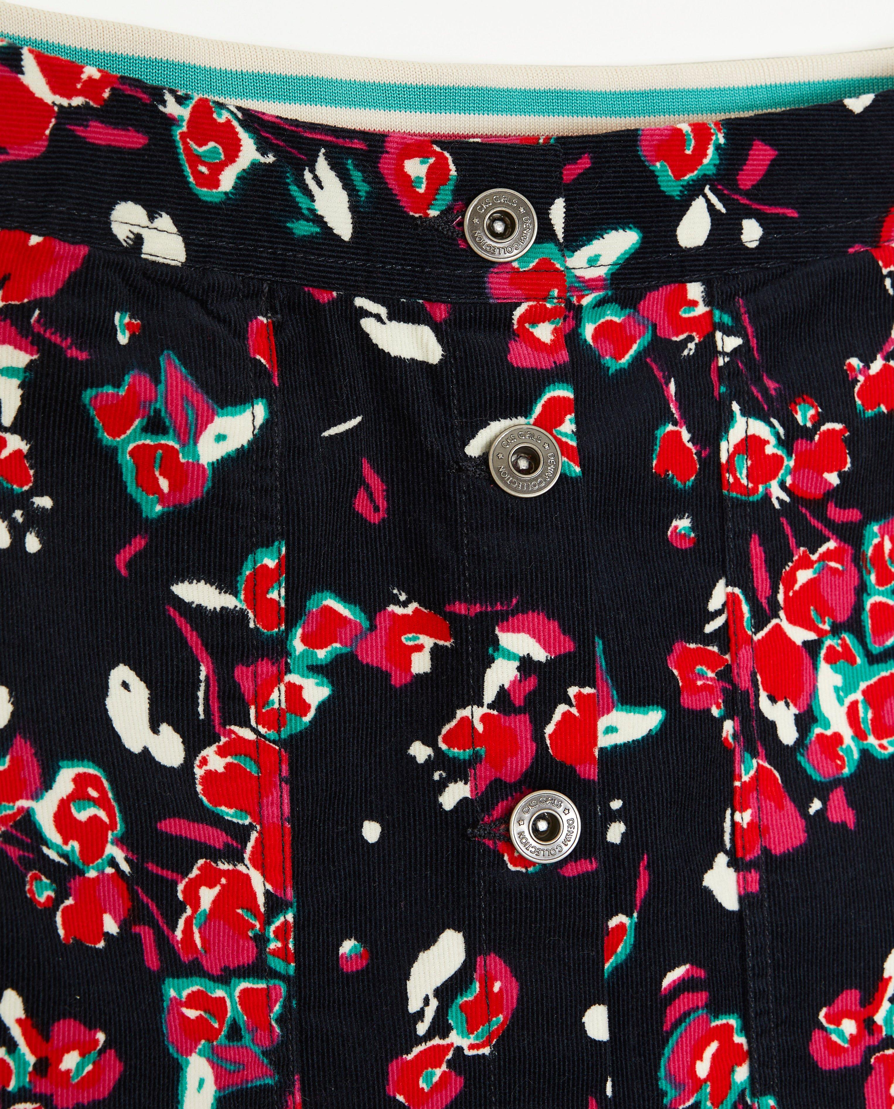 Rokken - Donkerblauwe rok met abstracte bloemenprint