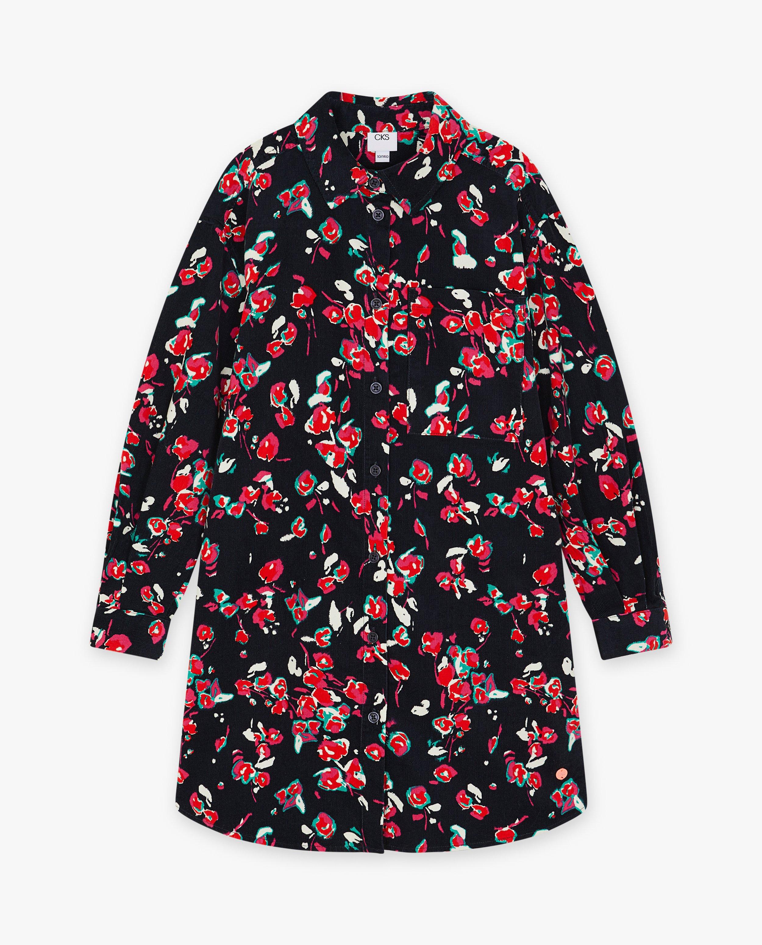 Kleedjes - Donkerblauwe jurk met abstracte bloemenprint