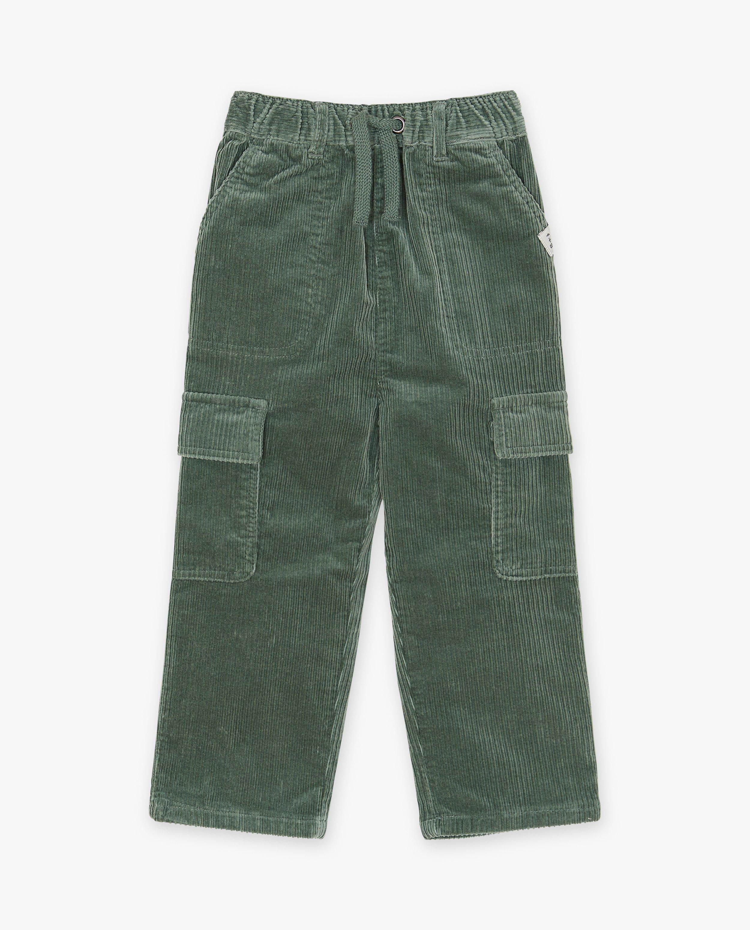 Pantalons - Pantalon vert côtelé, coupe cargo