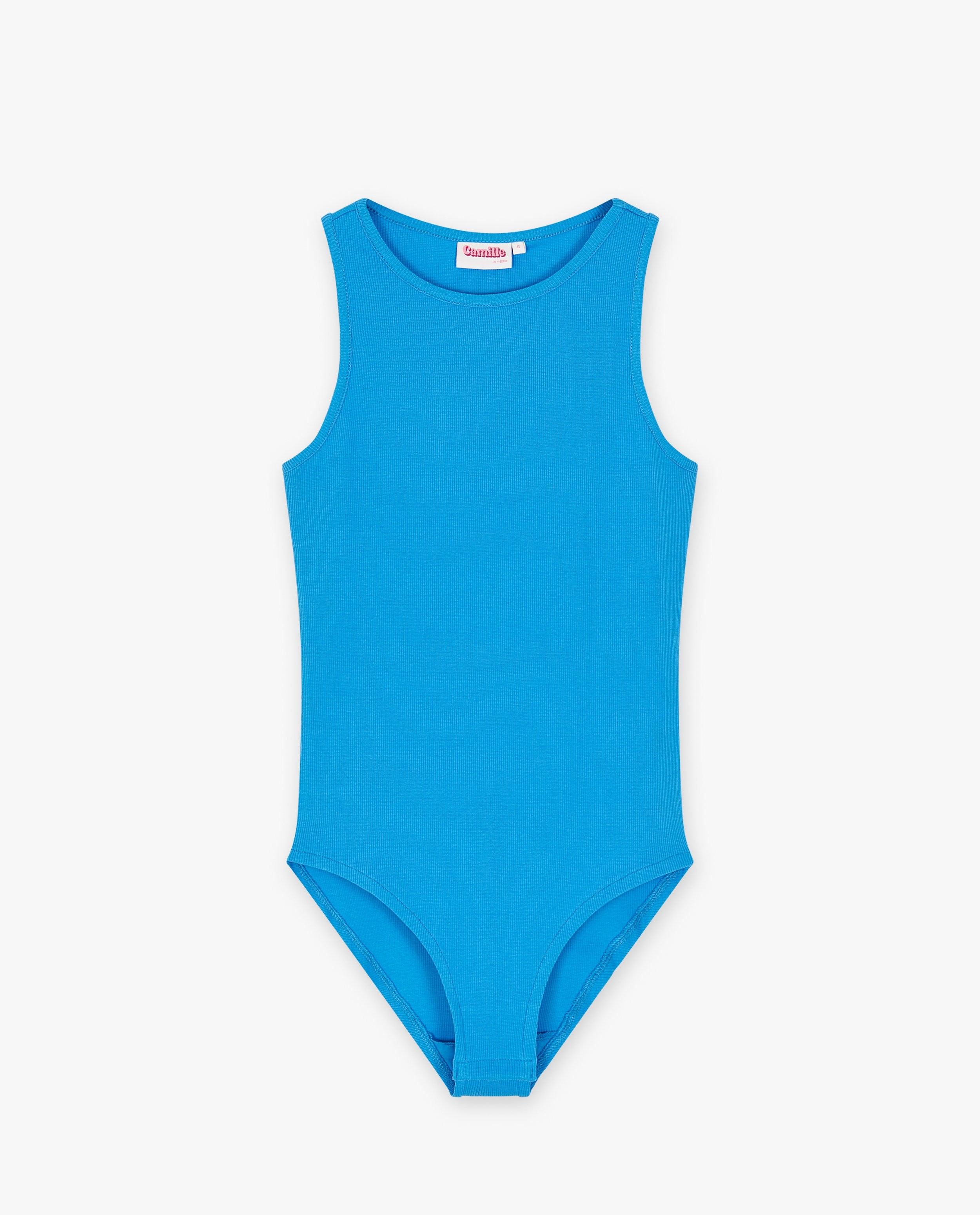 Blauw bodysuit met rib, XS-XL - null - CAMILLE